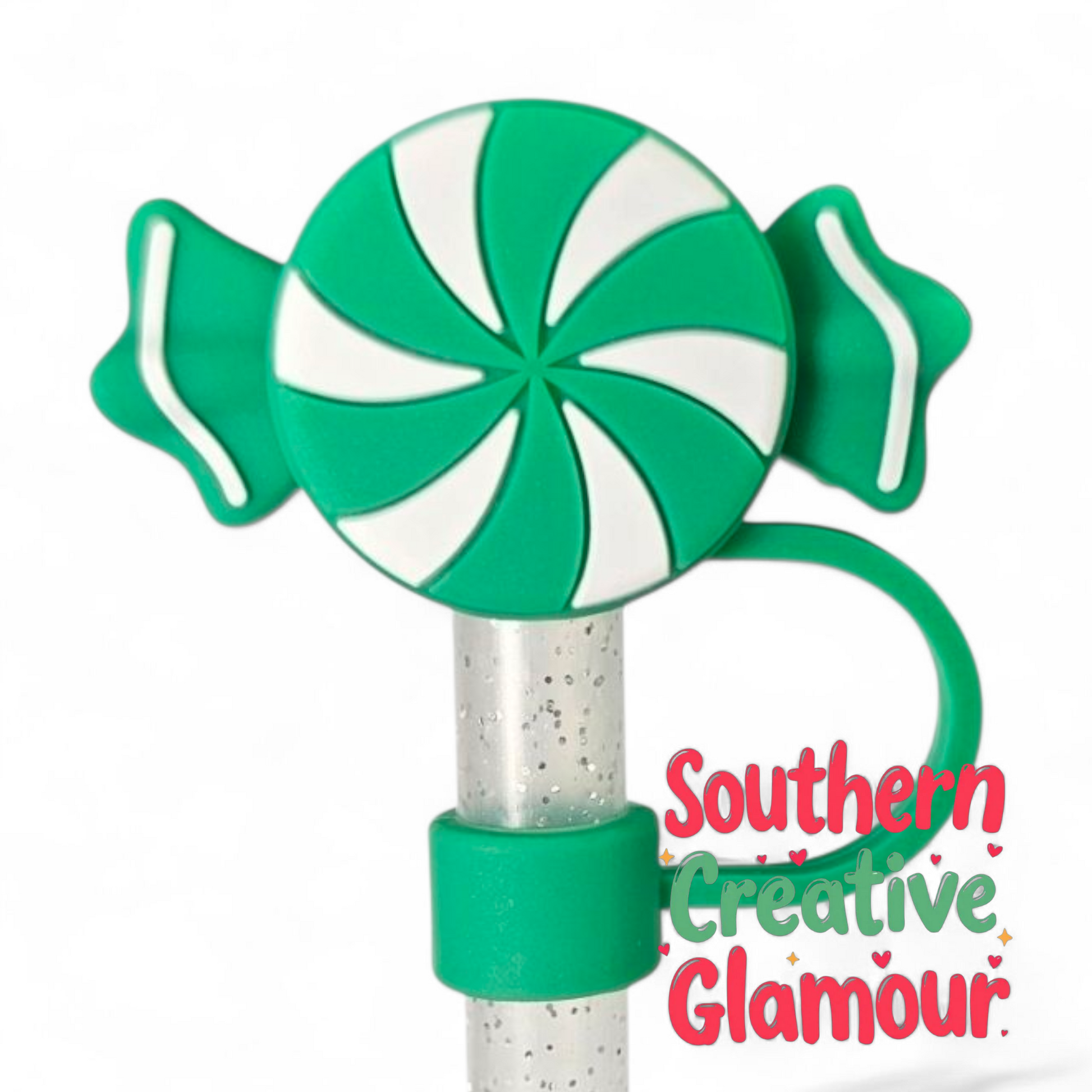 Green and White Candy 3D Silicone Straw Topper | Straw Cover by Southern Creative Glamour 