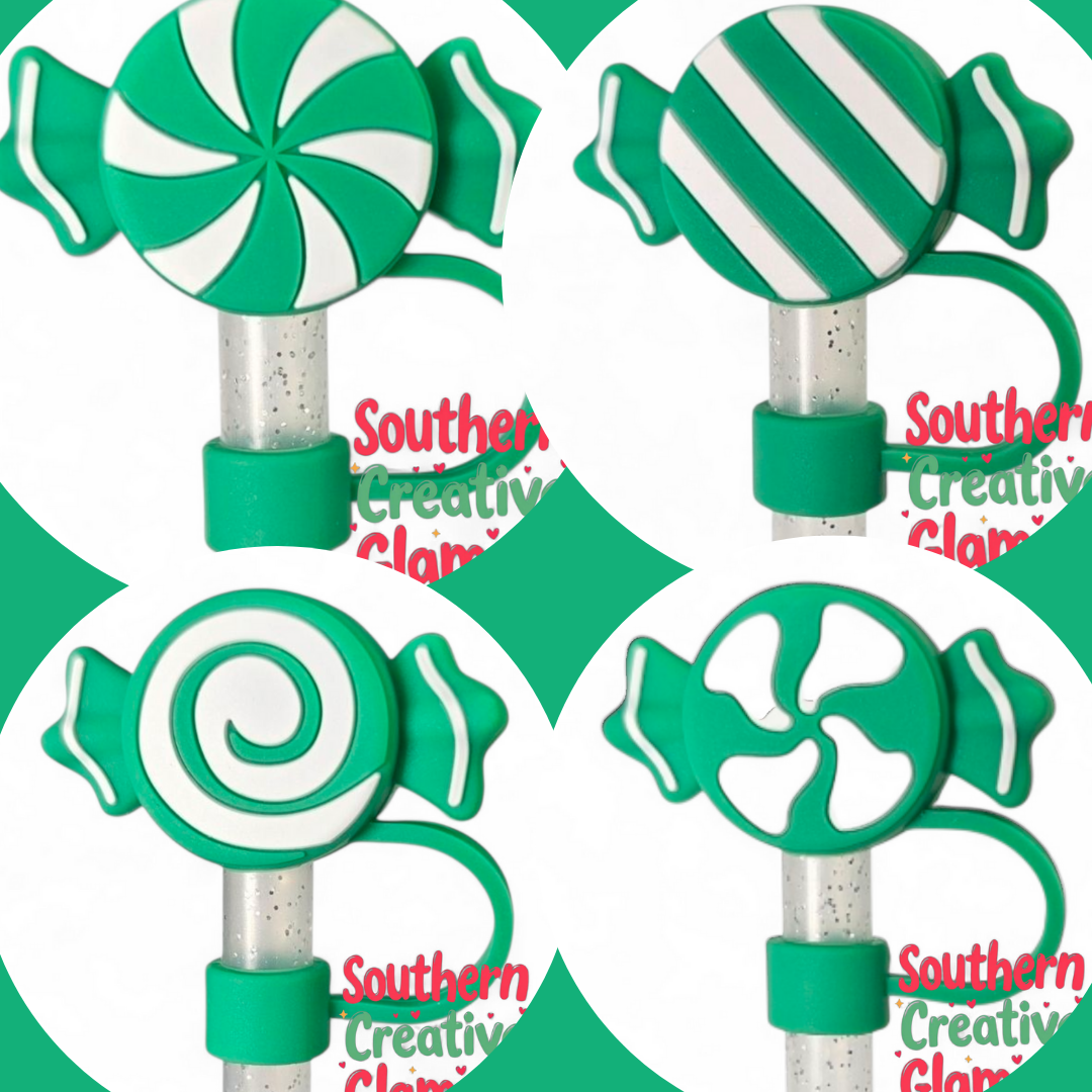 Green and White Candy 3D Silicone Straw Topper | Straw Cover by Southern Creative Glamour 