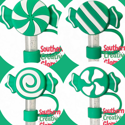 Green and White Candy 3D Silicone Straw Topper | Straw Cover by Southern Creative Glamour 
