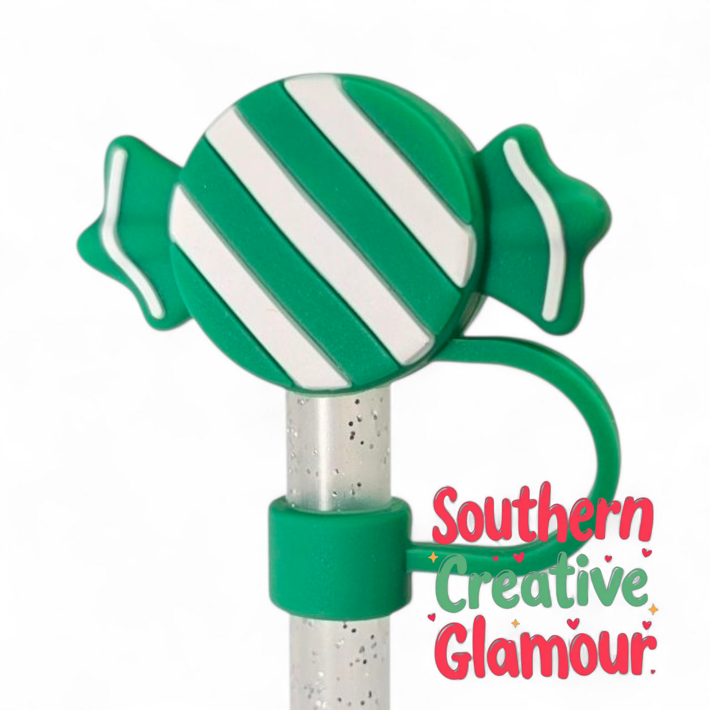 Green and White Candy 3D Silicone Straw Topper | Straw Cover by Southern Creative Glamour 