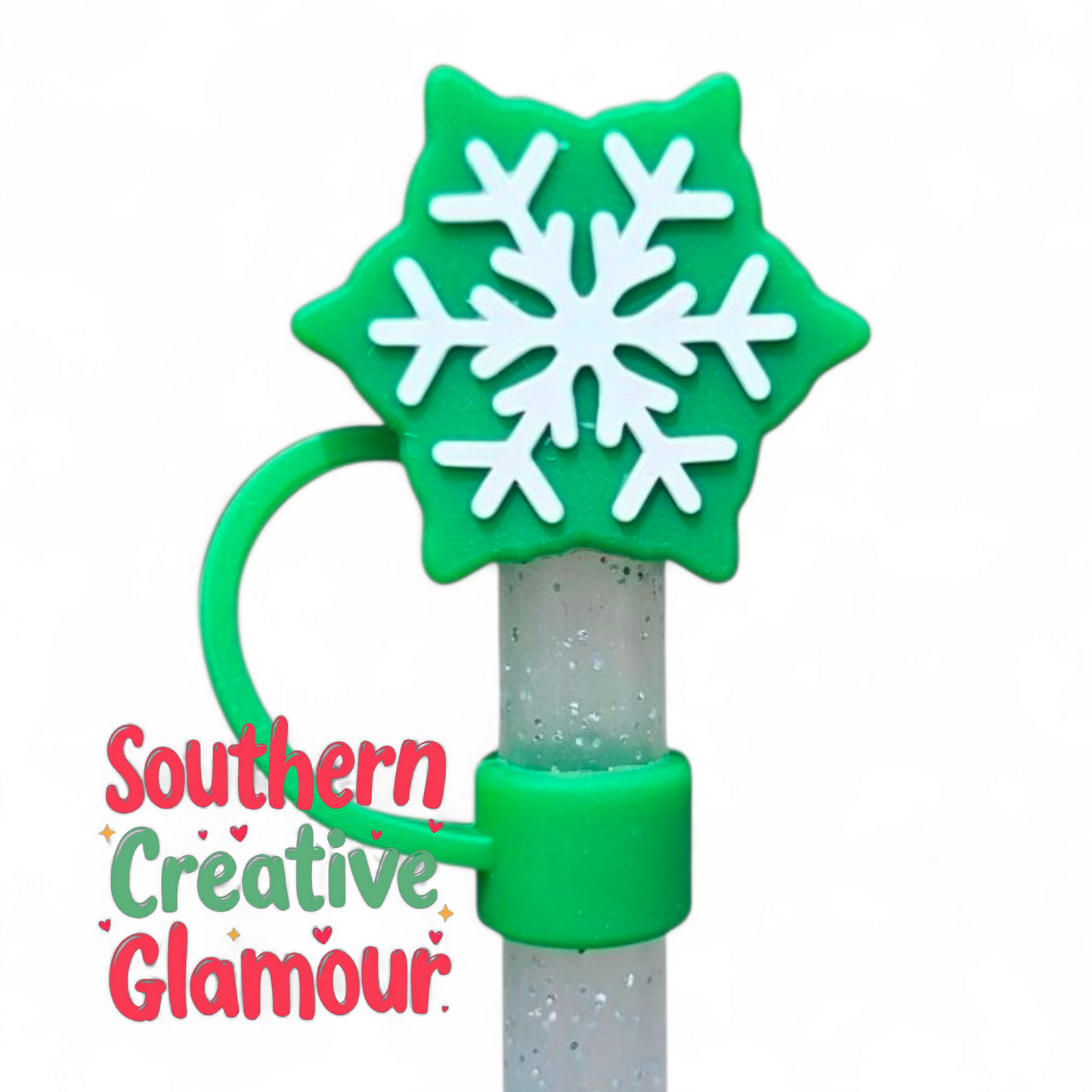 Green Winter Snowflake Silicone 10mm Straw Topper by Southern Creative Glamour 