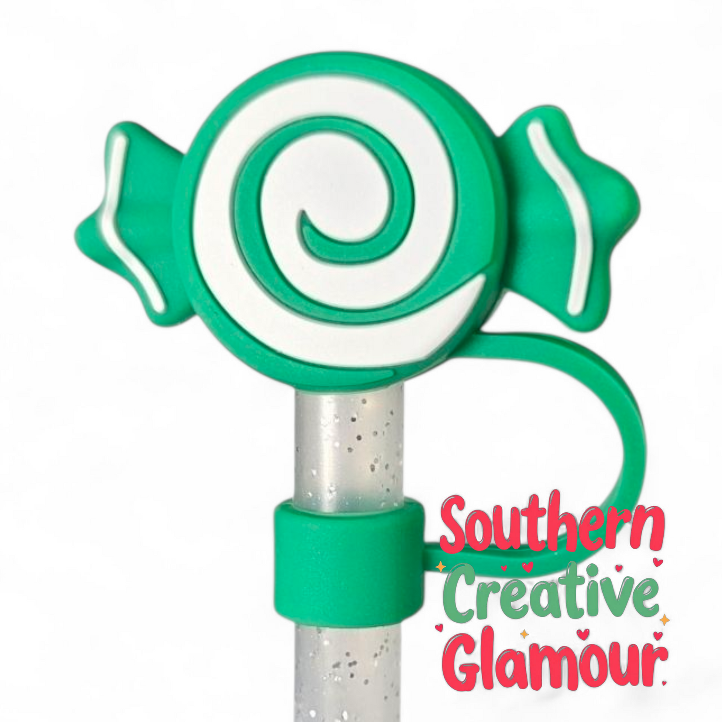 Green and White Candy 3D Silicone Straw Topper | Straw Cover by Southern Creative Glamour 