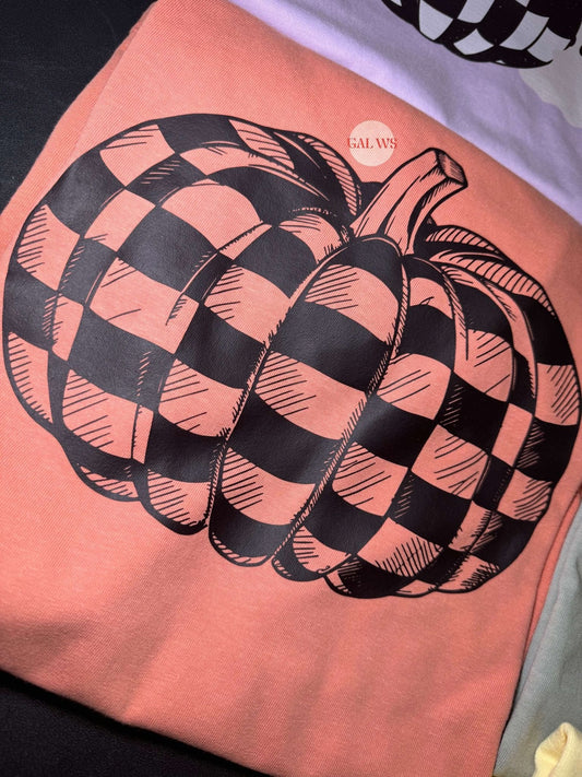 Simple Checkered Pumpkin Tee & Sweatshirt