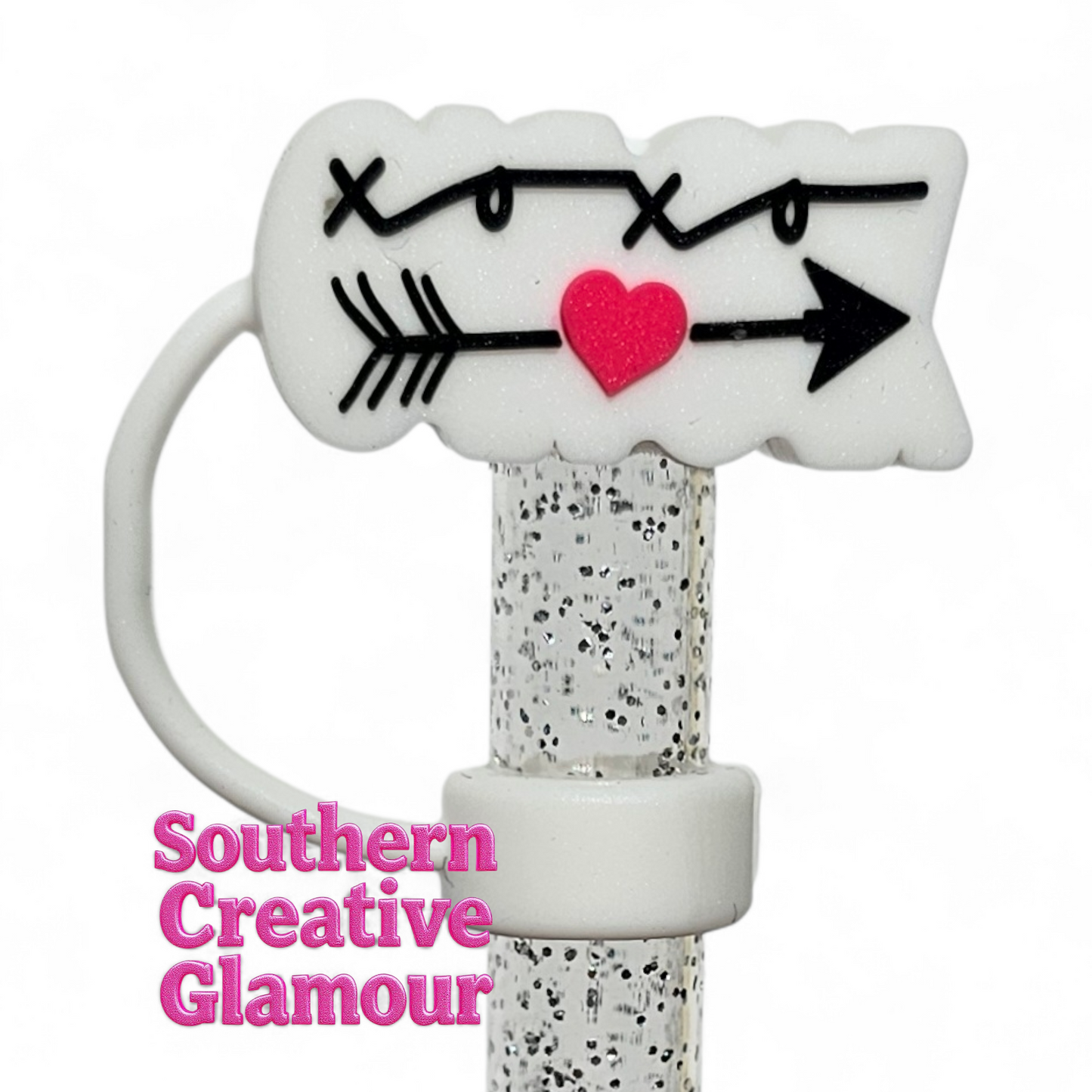 Valentine's Day XOXO 10mm Silicone Straw Topper | Straw Cover| Double-sided | by Southern Creative Glamour 