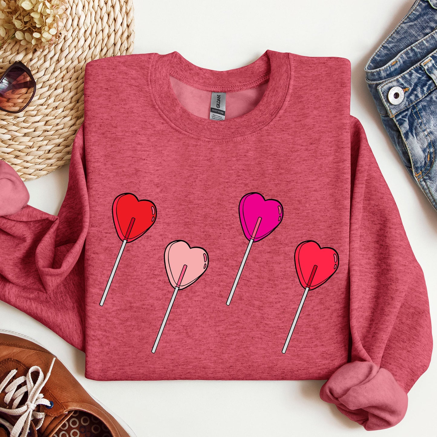 Heather Scarlet Red Lollipop Hearts Valentine's Day Sweat
