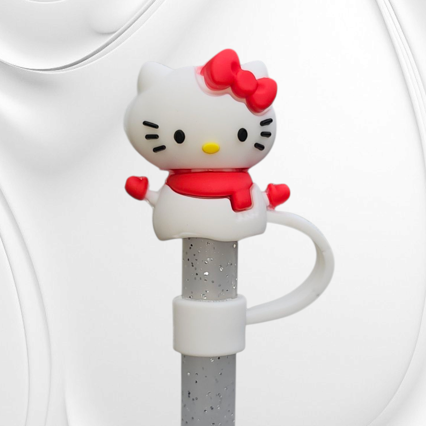 Winter  | Christmas White & Red Hello Kitty inspired 3D Silicone Straw Topper 
