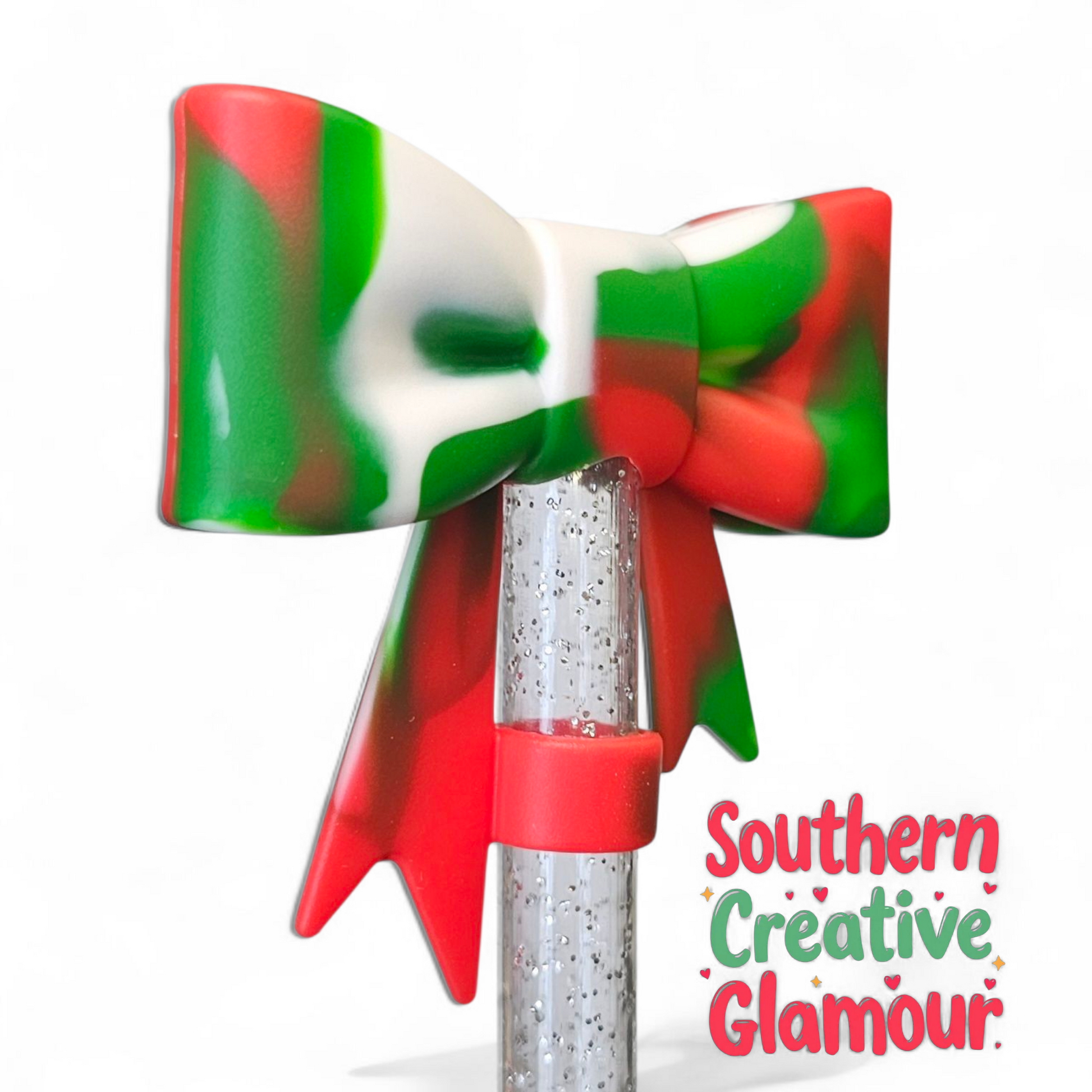 Holiday Swirl 3D Bow 10mm Silicone Straw Topper | Straw Cover by Southern Creative Glamour 