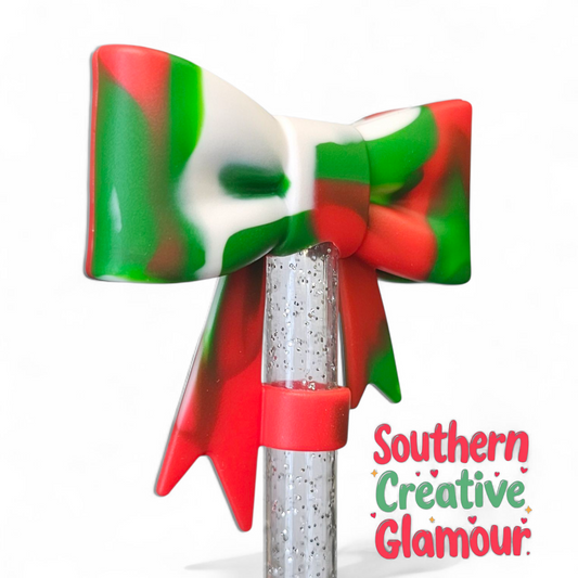 Holiday Swirl 3D Bow 10mm Silicone Straw Topper | Straw Cover by Southern Creative Glamour 
