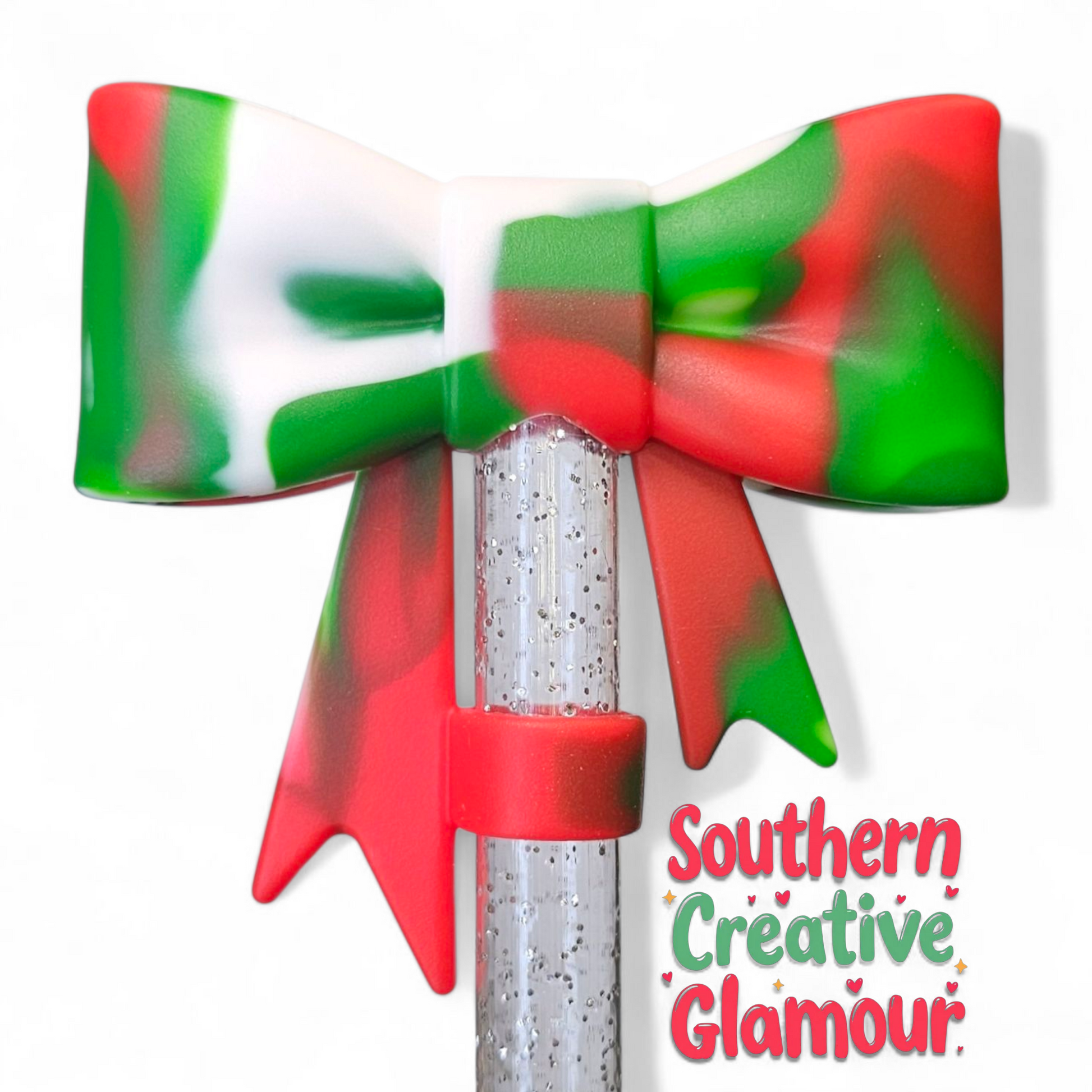 Holiday Swirl 3D Bow 10mm Silicone Straw Topper | Straw Cover by Southern Creative Glamour 