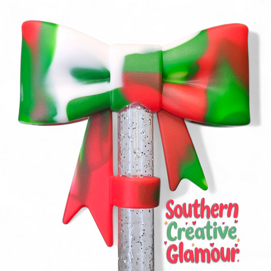 Holiday Swirl 3D Bow 10mm Silicone Straw Topper | Straw Cover by Southern Creative Glamour 