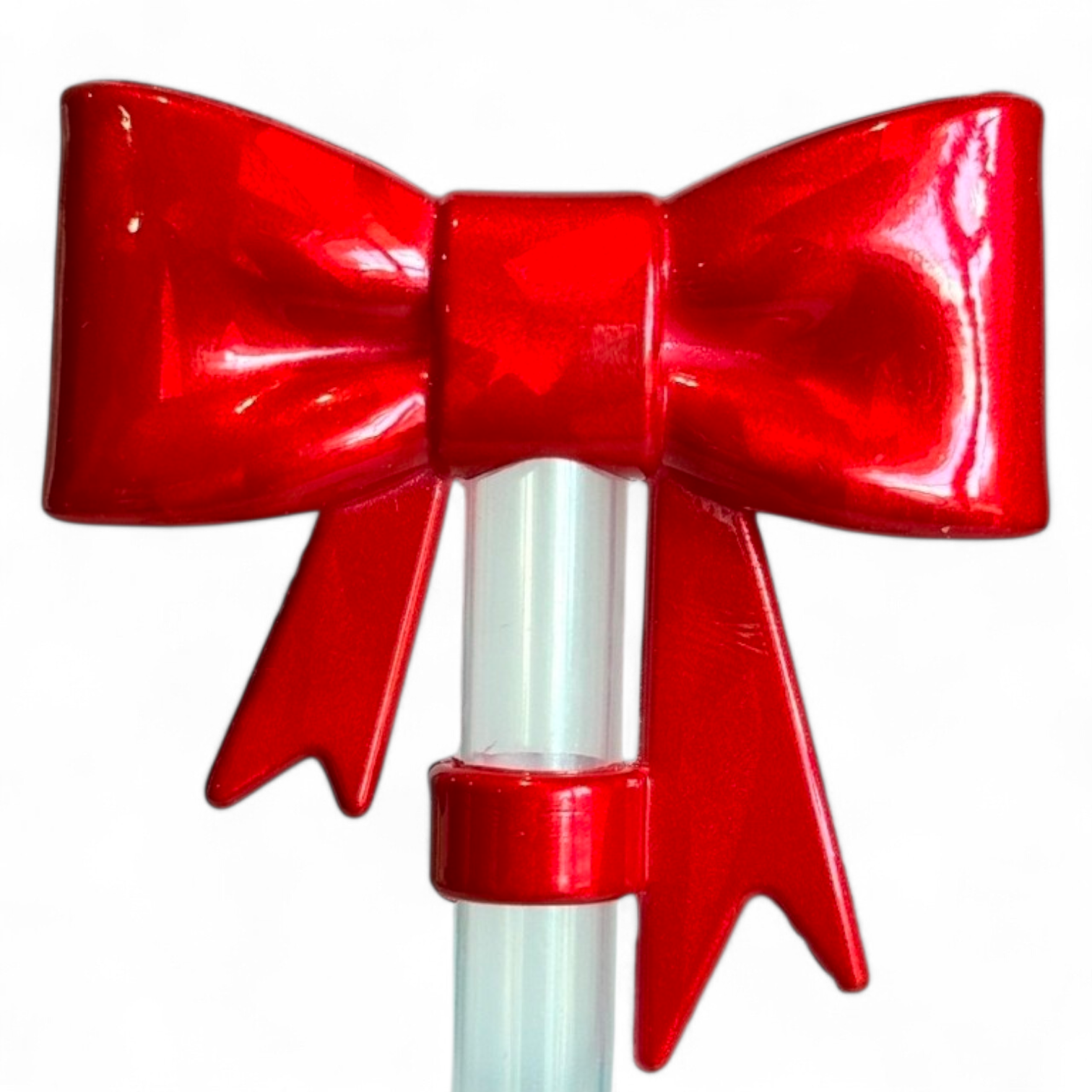 Red Shine 3D Bow Silicone Straw Topper | Fits 10mm Straws 