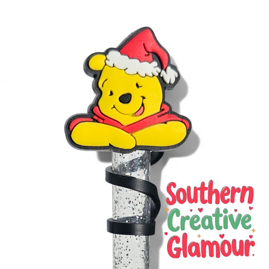 Honey Bear Christmas 10mm Silicone Straw Toppers | Straw Covers 