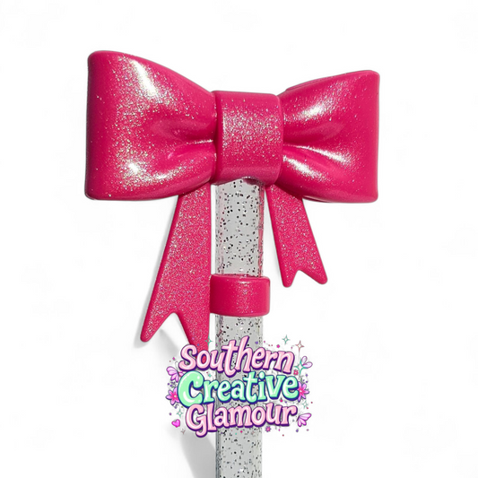 Pink Punch Shimmer 3D Bow Silicone 10mm Straw Topper | Straw Cover by Southern Creative Glamour 