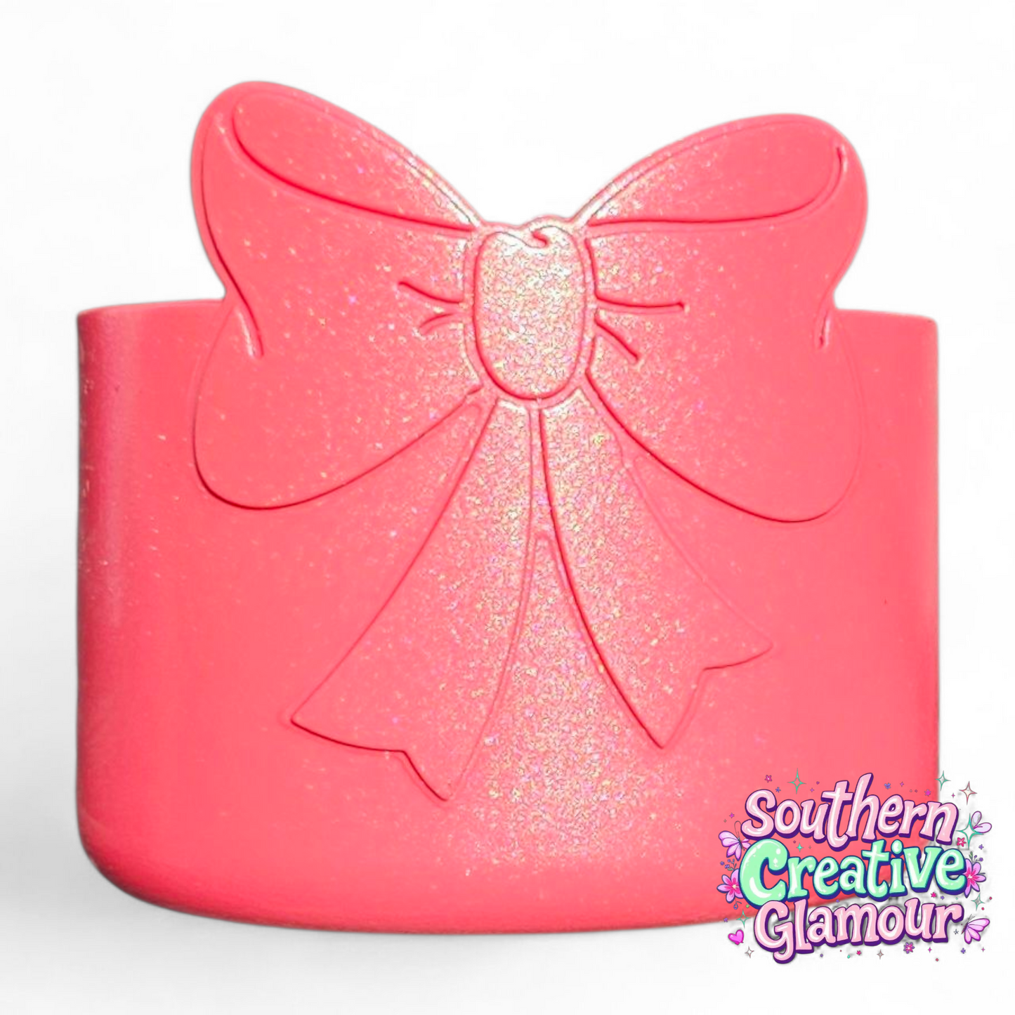 Hot Coral Shimmer 3D Bow Silicone Tumbler Boot | Tumbler Sleeve by Southern Creative Glamour 