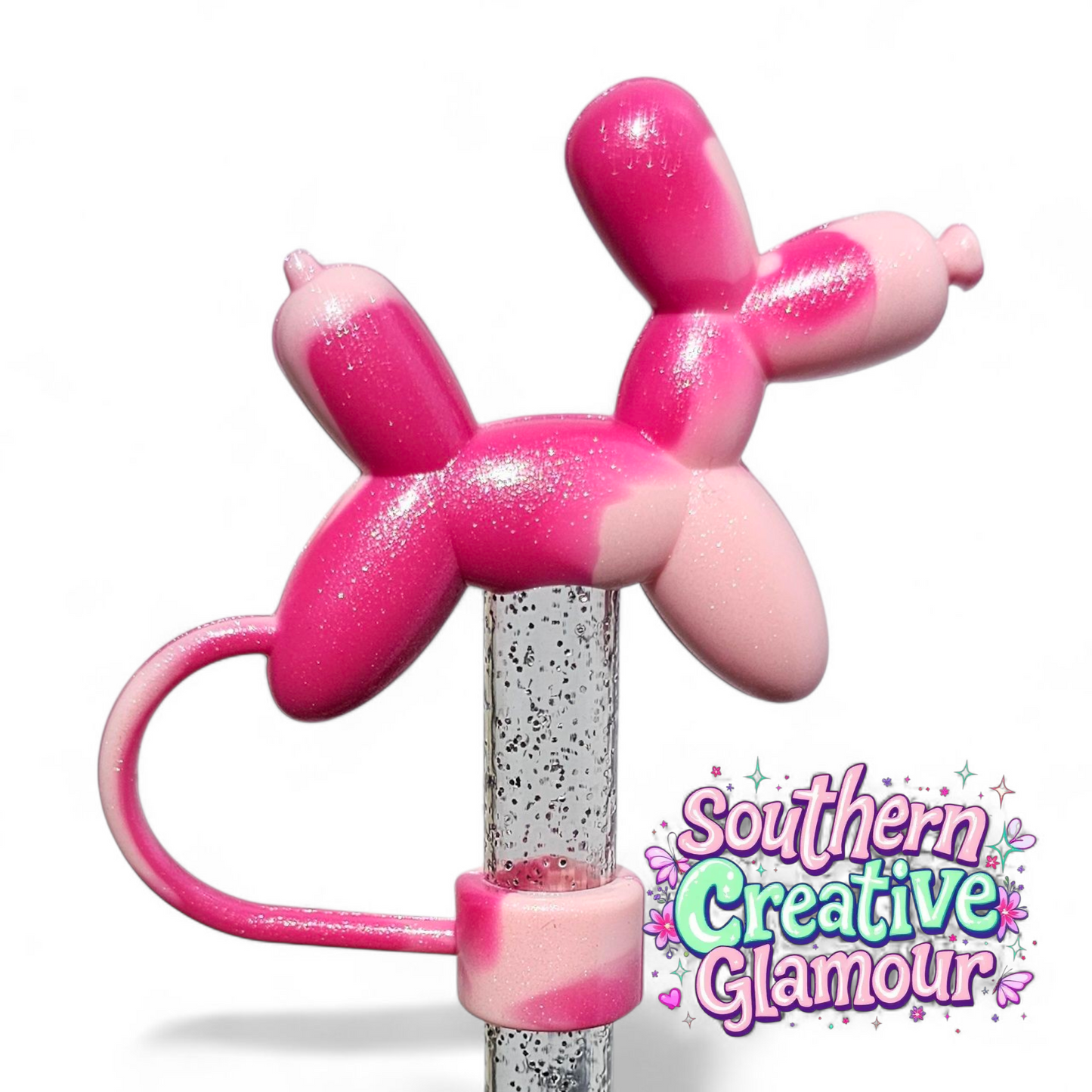 Pink Swirl Shimmer Balloon Dog 10mm Straw Topper by Southern Creative Glamour 
