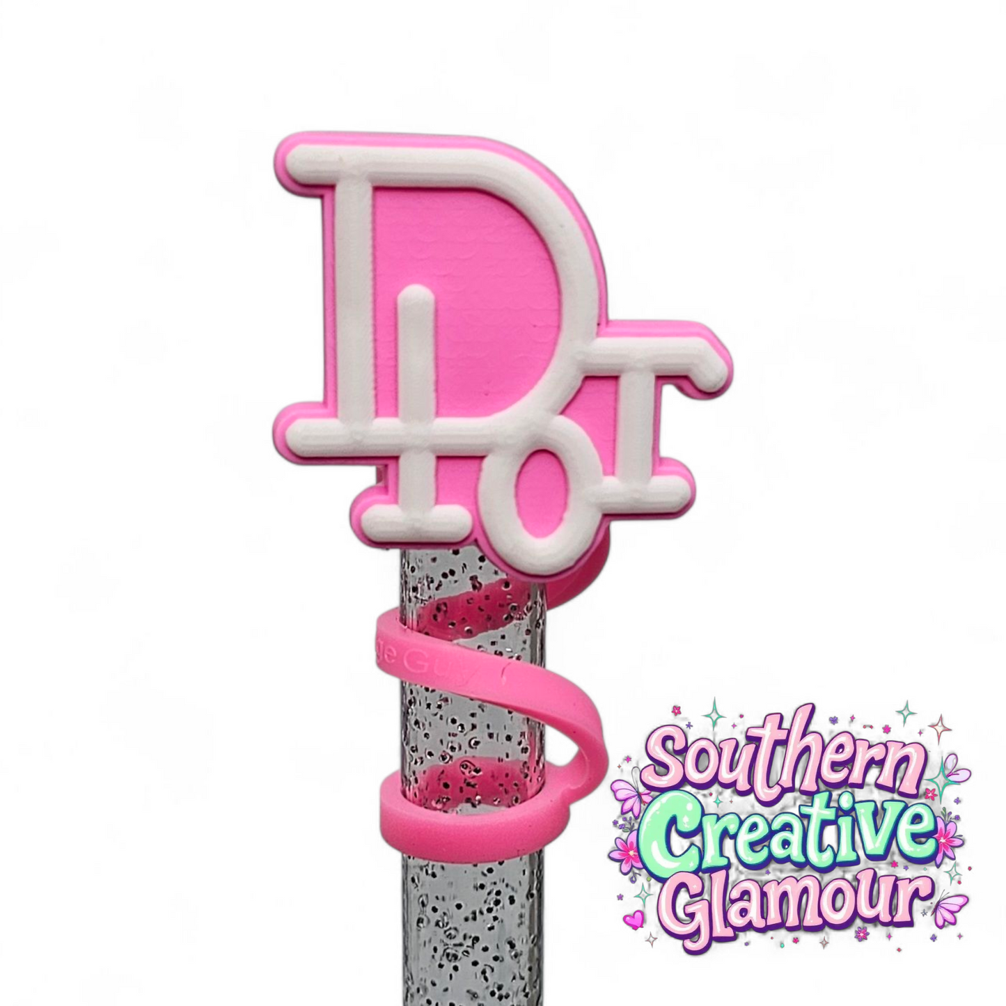 Dior inspired Hot Pink 2D Silicone Straw Topper by Southern Creative Glamour 