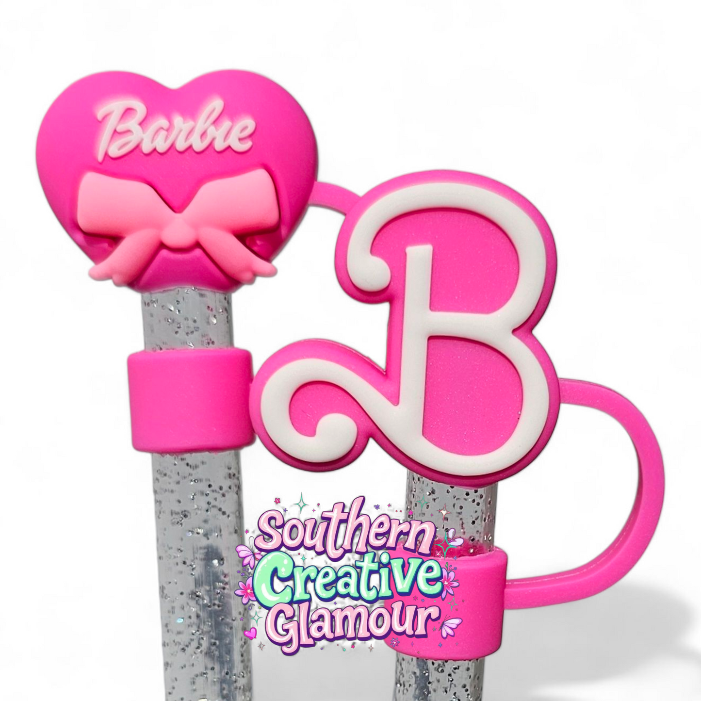 Hot Pink Heart Bow 10mm Straw Topper | Straw Cover 