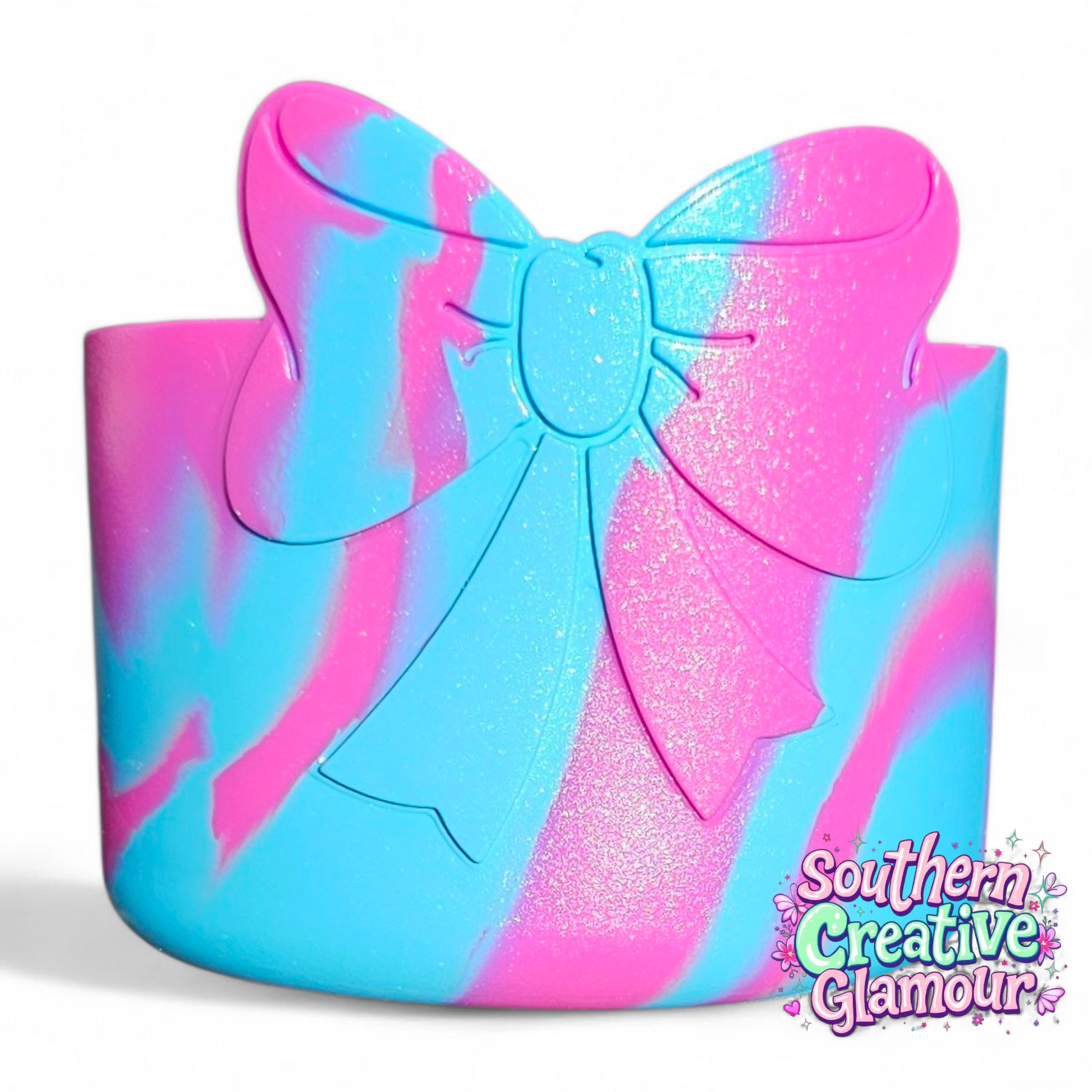 Pink Splash Shimmer 3D Bow Silicone Tumbler Boot | Tumbler Sleeve by Southern Creative Glamour 