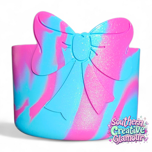 Pink Splash Shimmer 3D Bow Silicone Tumbler Boot | Tumbler Sleeve by Southern Creative Glamour 