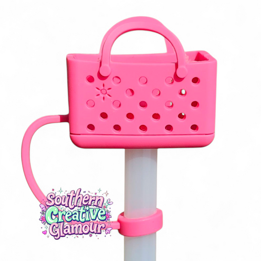 Hot Pink Fashion Bag 10mm Silicone Straw Topper 