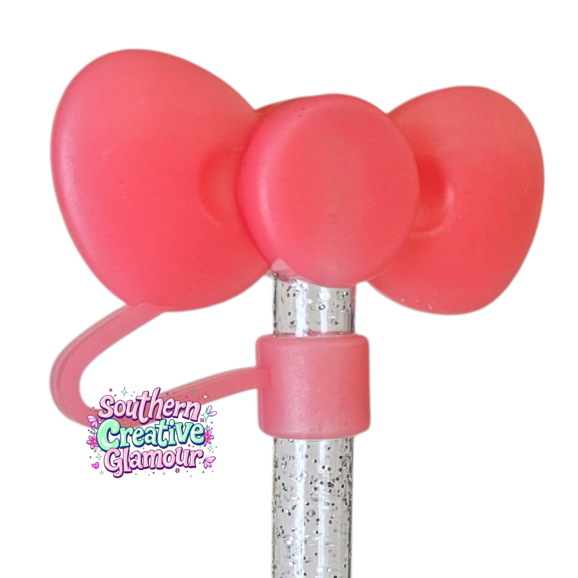 Coral Pink 3D Bow Silicone Straw Topper by Southern CreativeGlamour | Fits 10mm Straws
