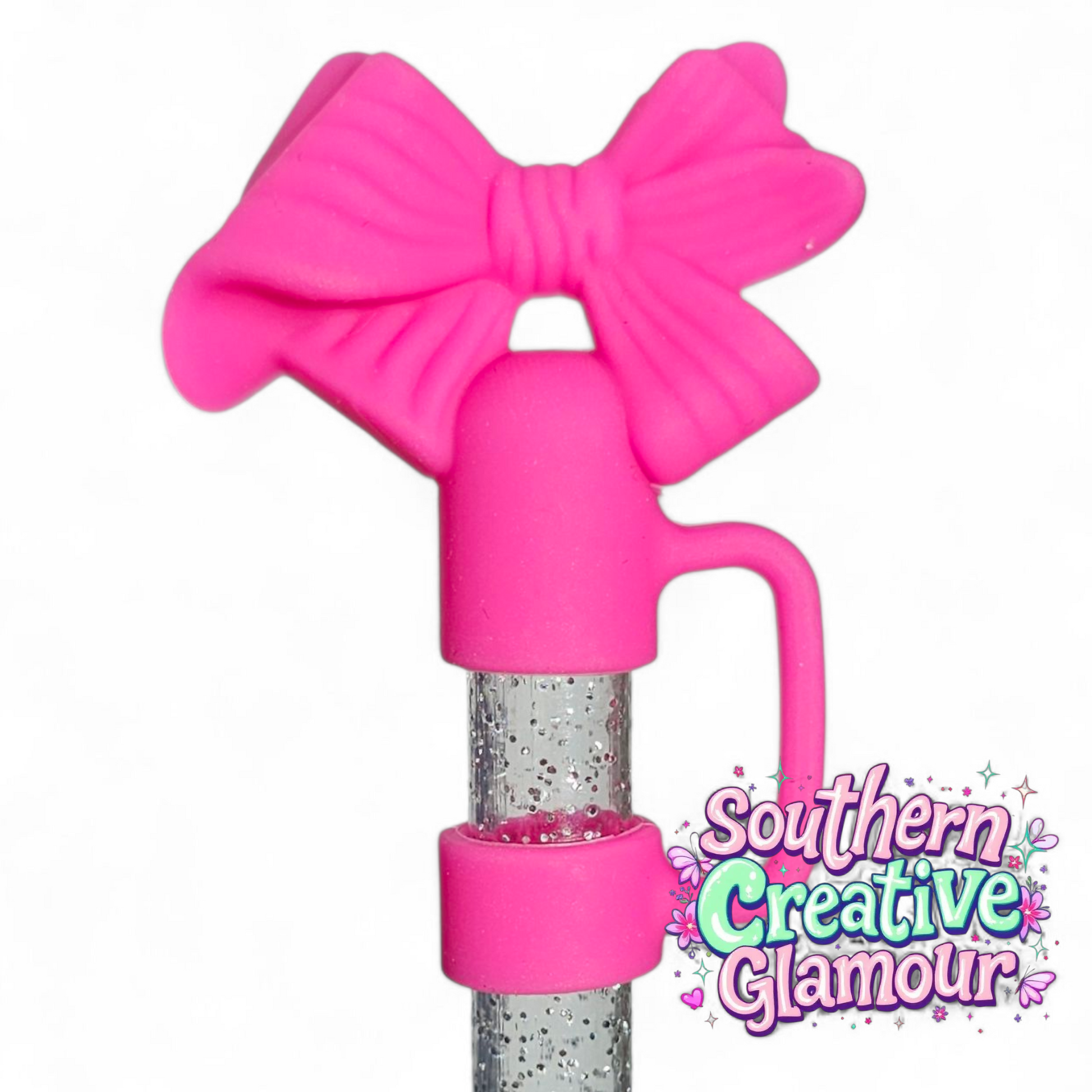 Hot Pink 3D Bow silicone 10mm Straw Topper | Straw Cover by Southern Creative Glamour 