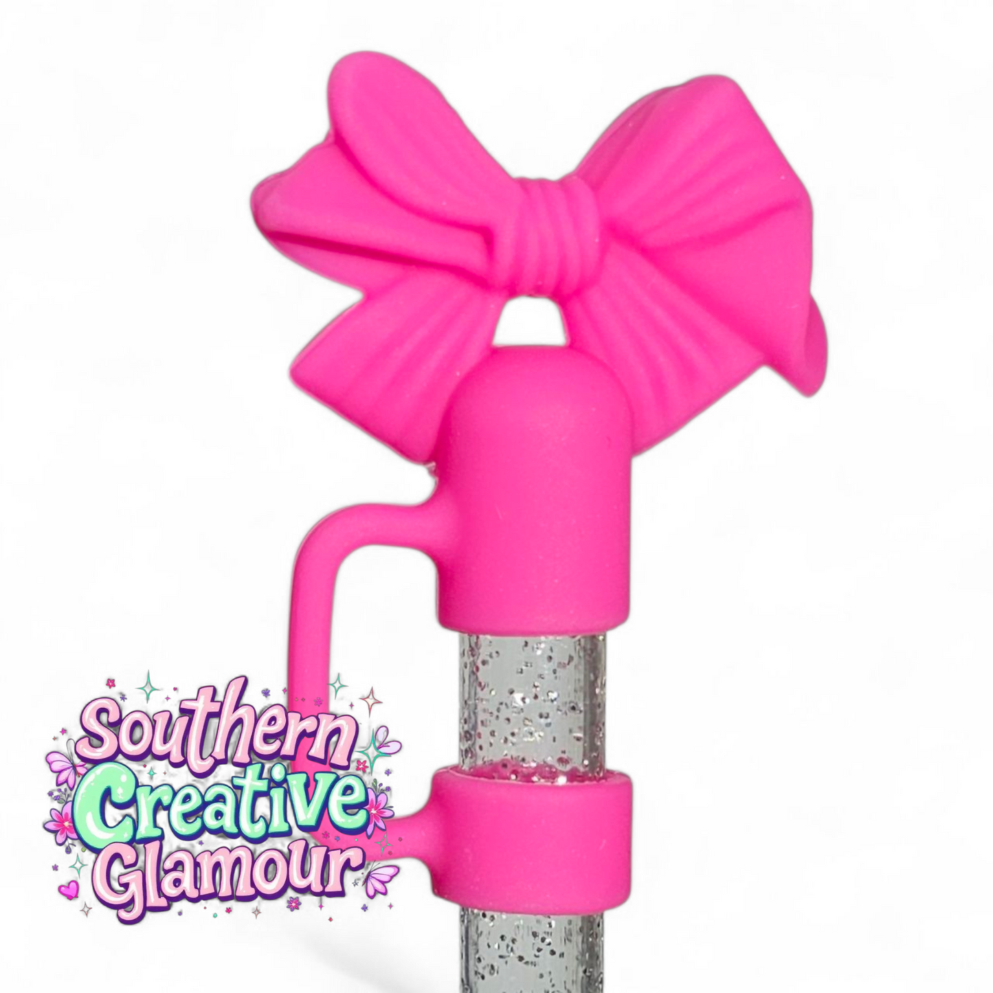 Hot Pink 3D Bow silicone 10mm Straw Topper | Straw Cover by Southern Creative Glamour 