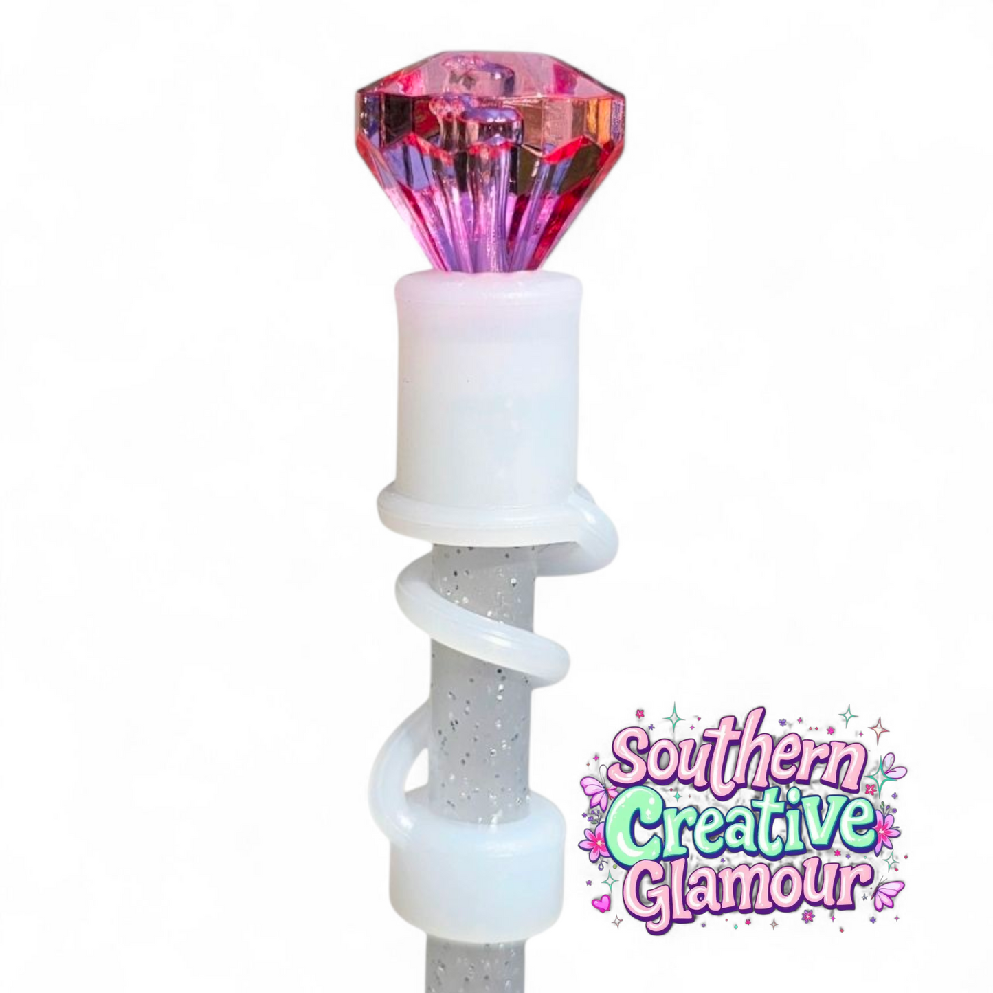 Hot Pink Diamond Silicone 10mm Straw Topper | Straw Cover by Southern Creative Glamour 