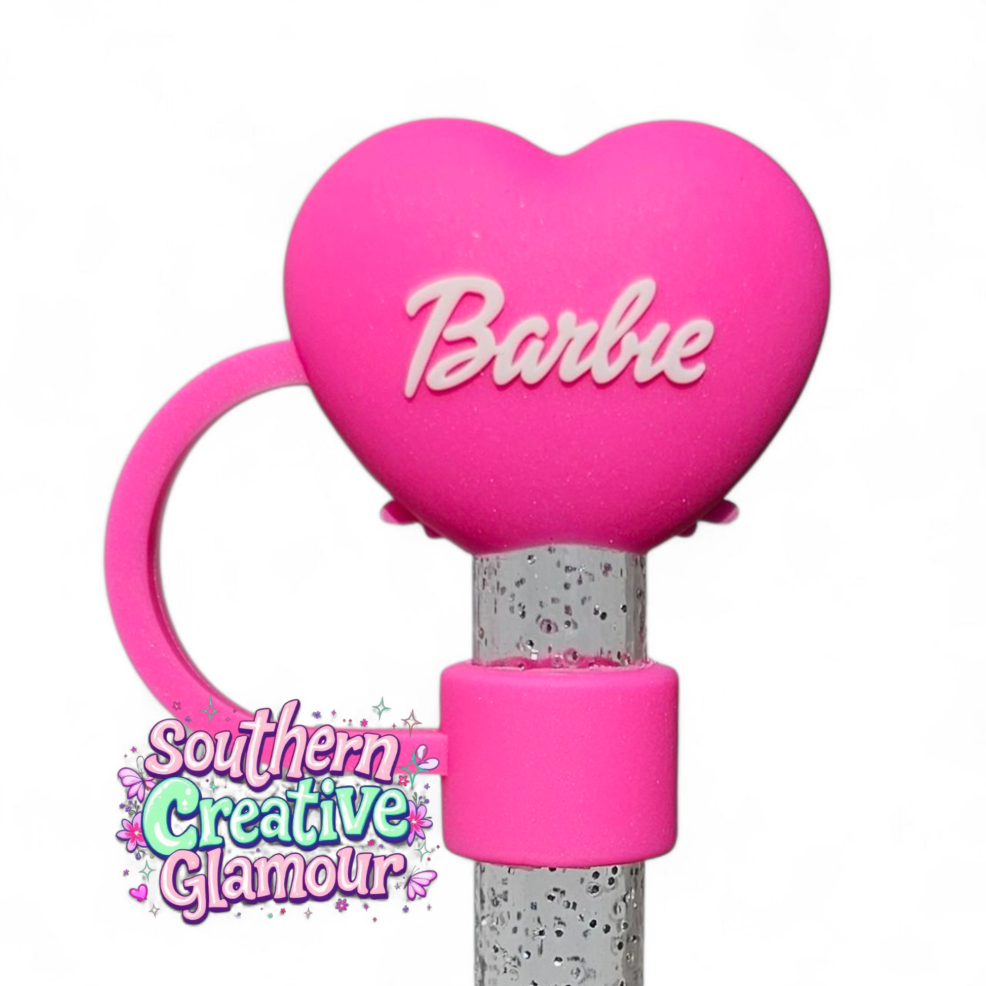 Hot Pink Heart Bow 10mm Straw Topper | Straw Cover 