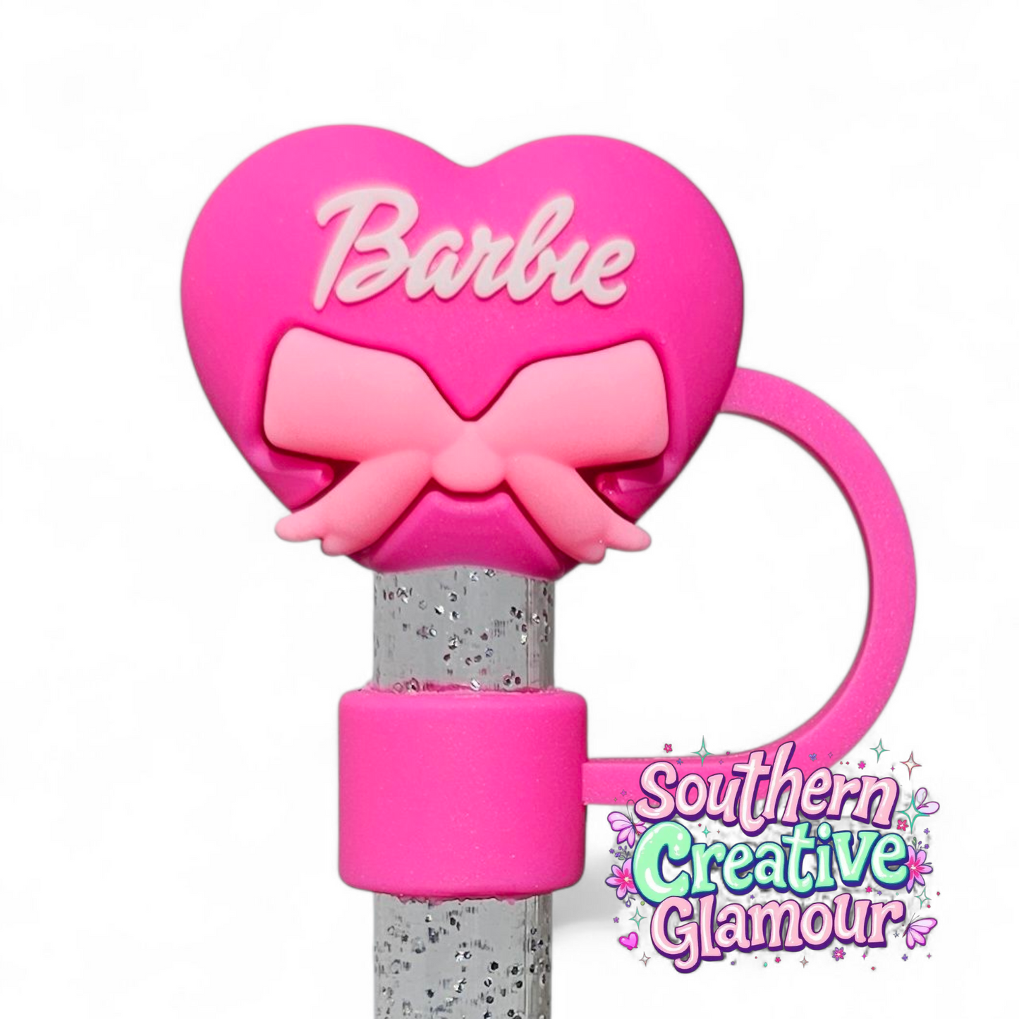 Hot Pink Heart Bow 10mm Straw Topper | Straw Cover 