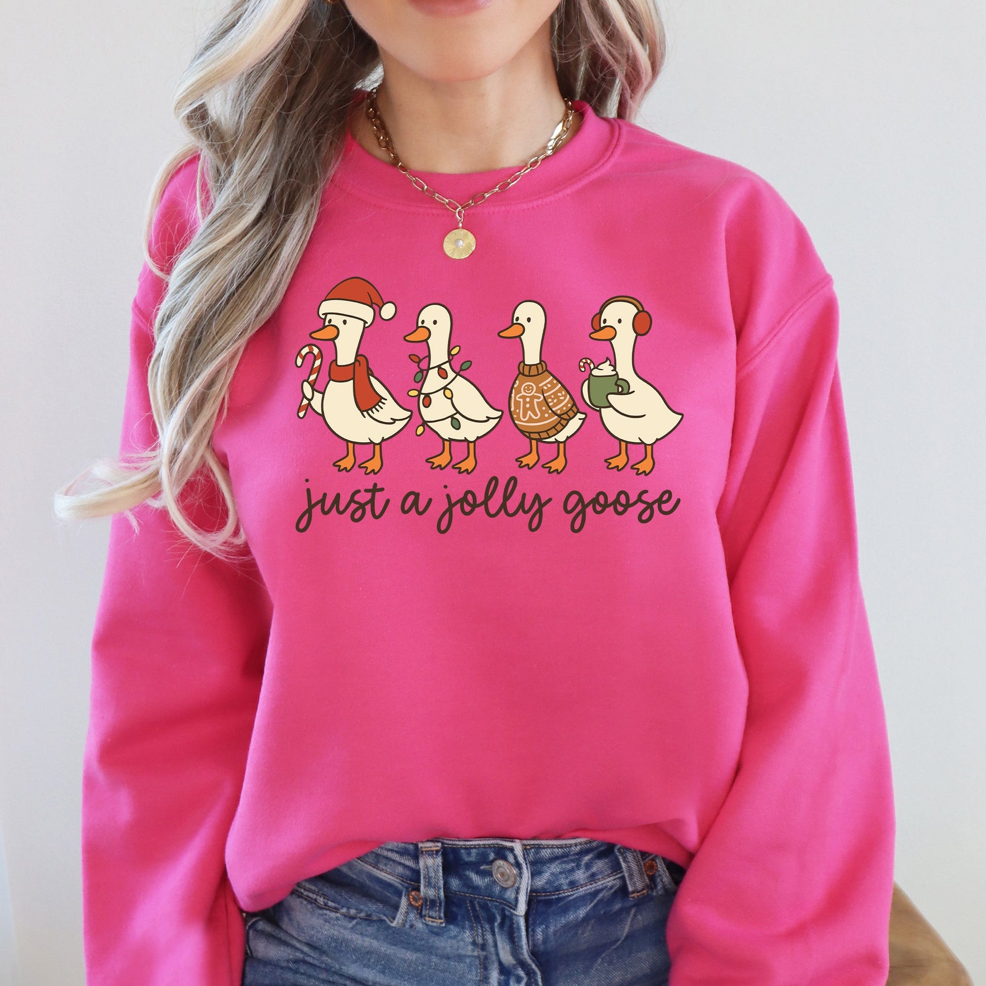 Hot Pink Just A Jolly Goose, Christmas, Santa, Funny Sweatshirt