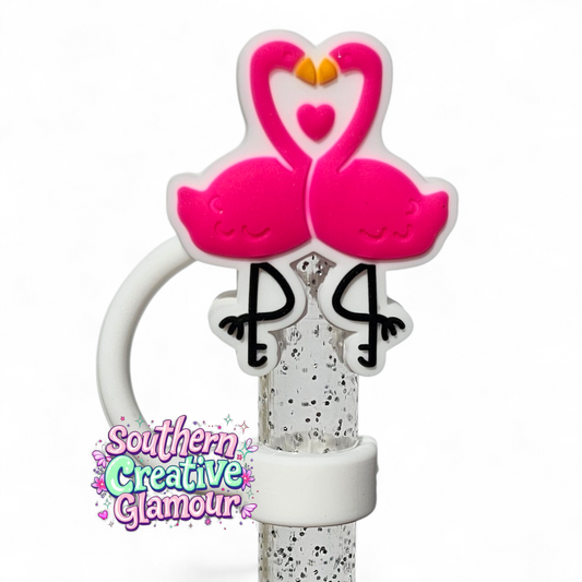 Hot Pink Kissing Flamingos 10mm Silicone Straw Toppers | Straw Covers by Southern Creative Glamour 