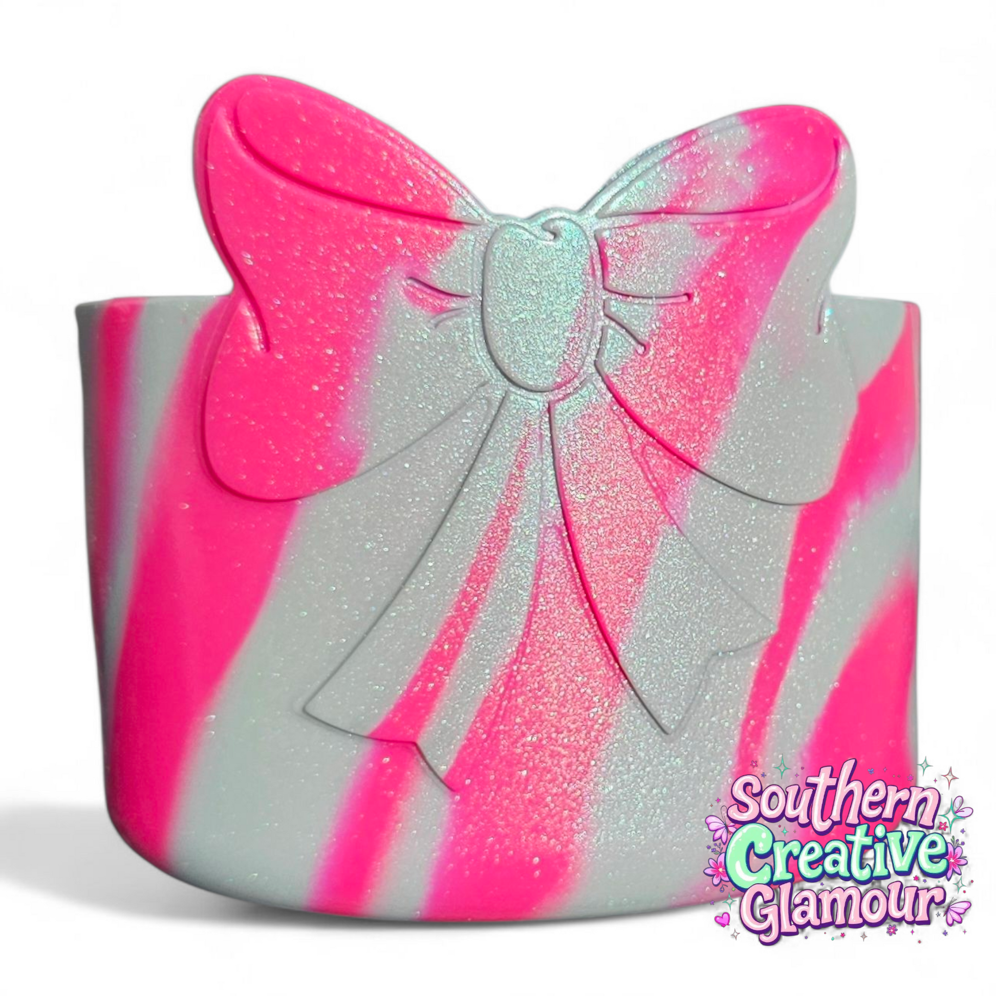 Pink Splash Shimmer 3D Bow Silicone Tumbler Boot | Tumbler Sleeve by Southern Creative Glamour 
