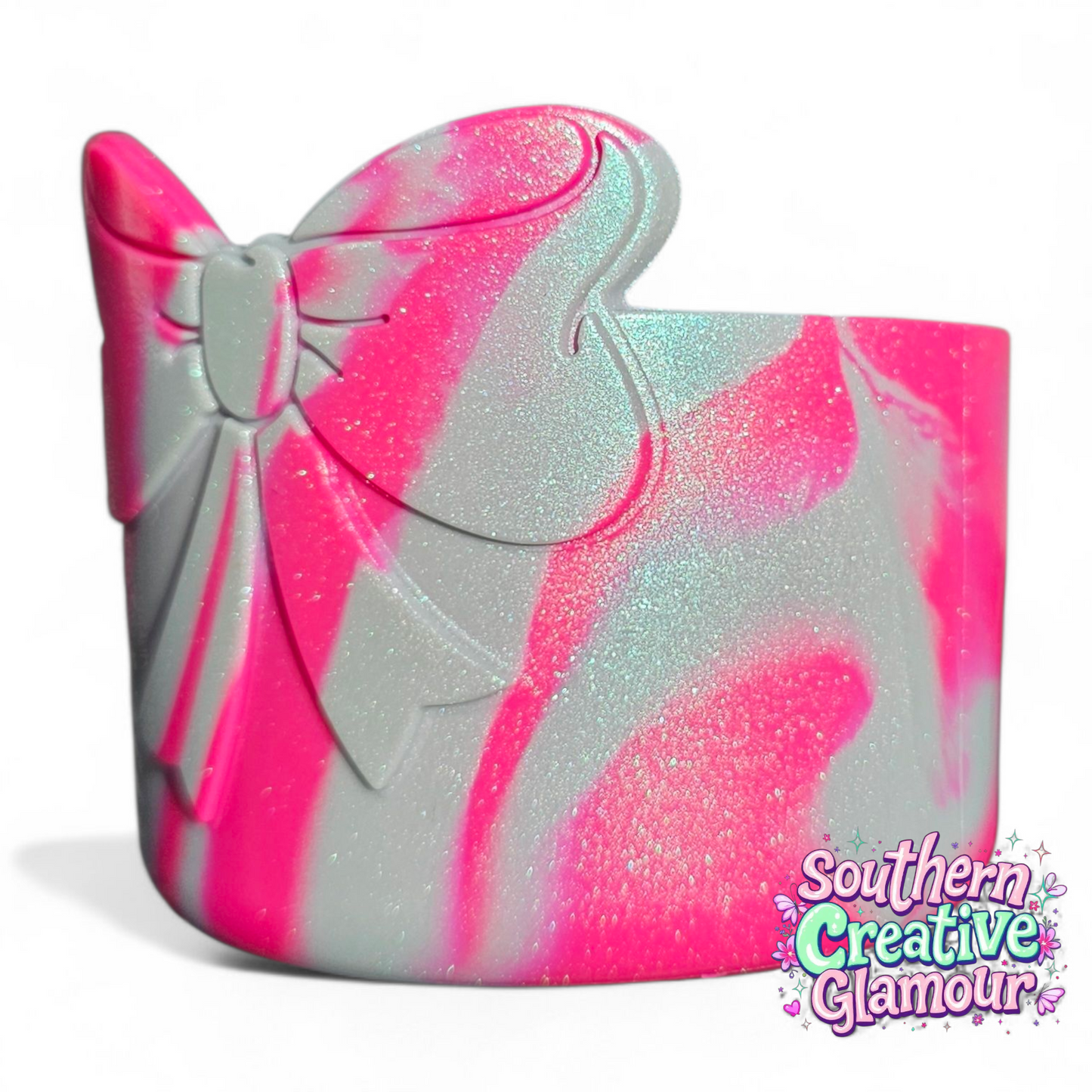 Pink Splash Shimmer 3D Bow Silicone Tumbler Boot | Tumbler Sleeve by Southern Creative Glamour 