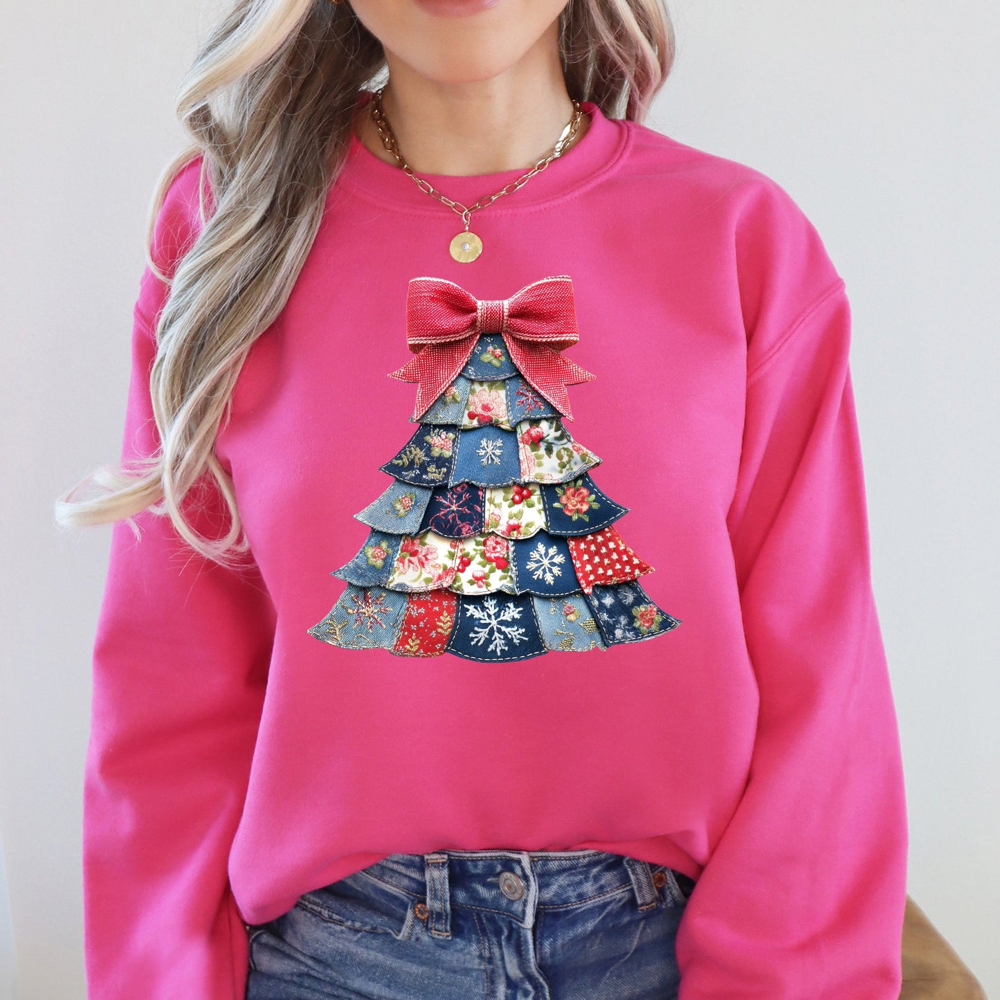 Hot pink Christmas, Sewing, Faux Quilt, Cute, Santa Sweatshirt
