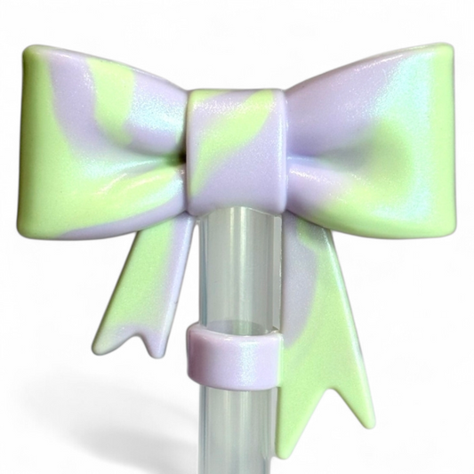 Hypnotic Green Shimmer 3D Bow Silicone Straw Topper