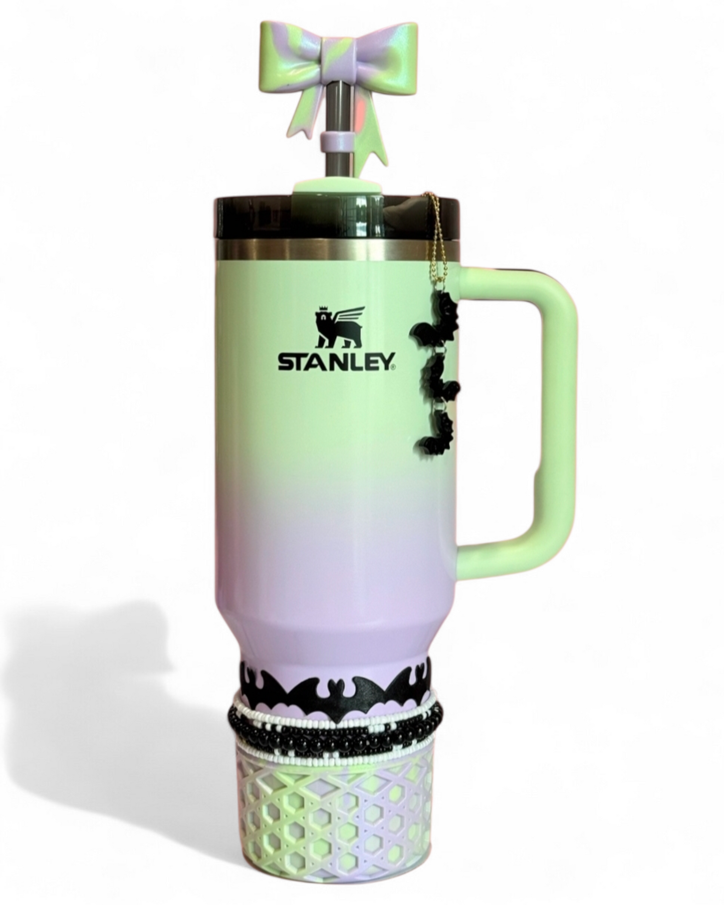 Hypnotic Green Shimmer 3D Bow Silicone Straw Topper