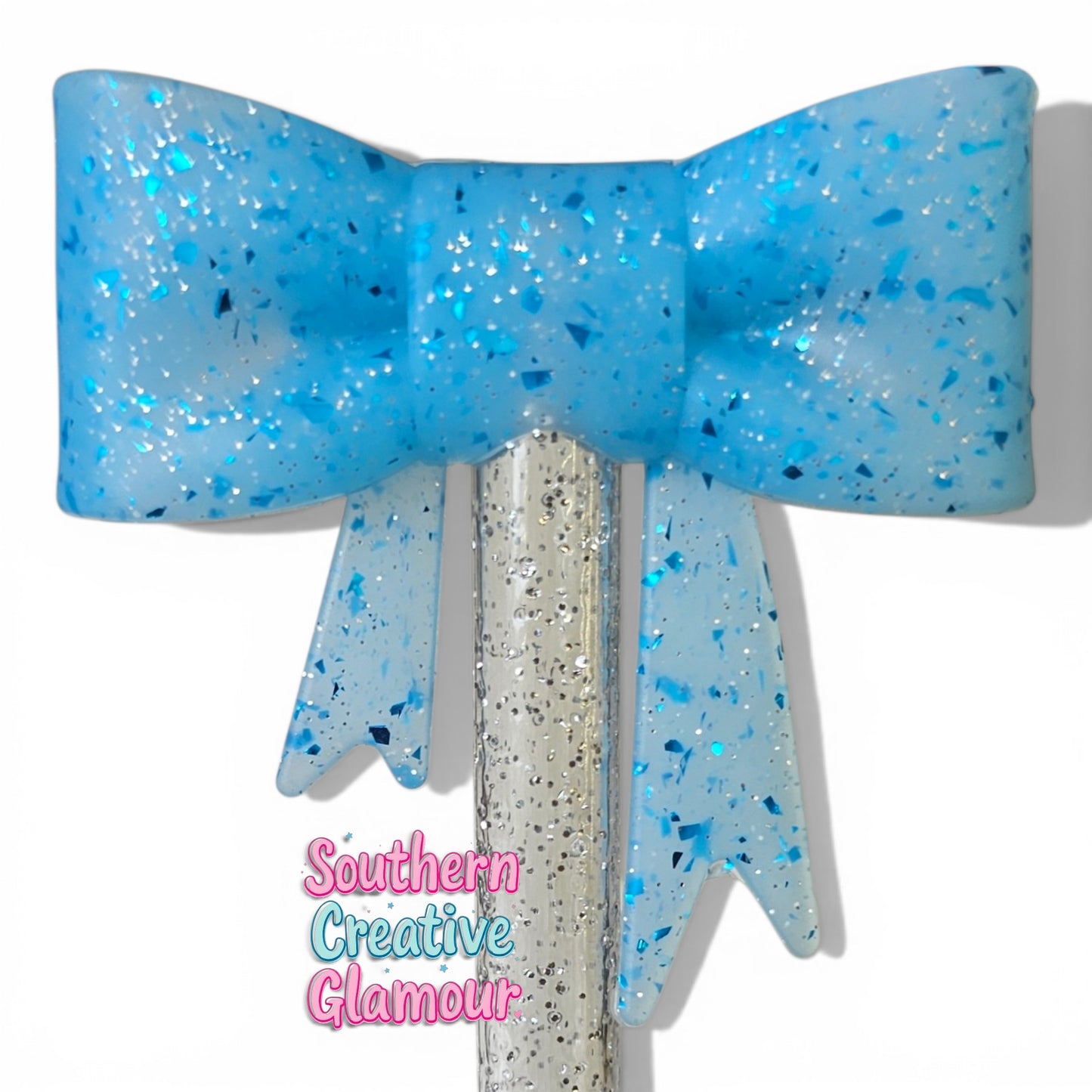 Ice Blue Confetti Bow Straw Topper | Fits 10mm Straws