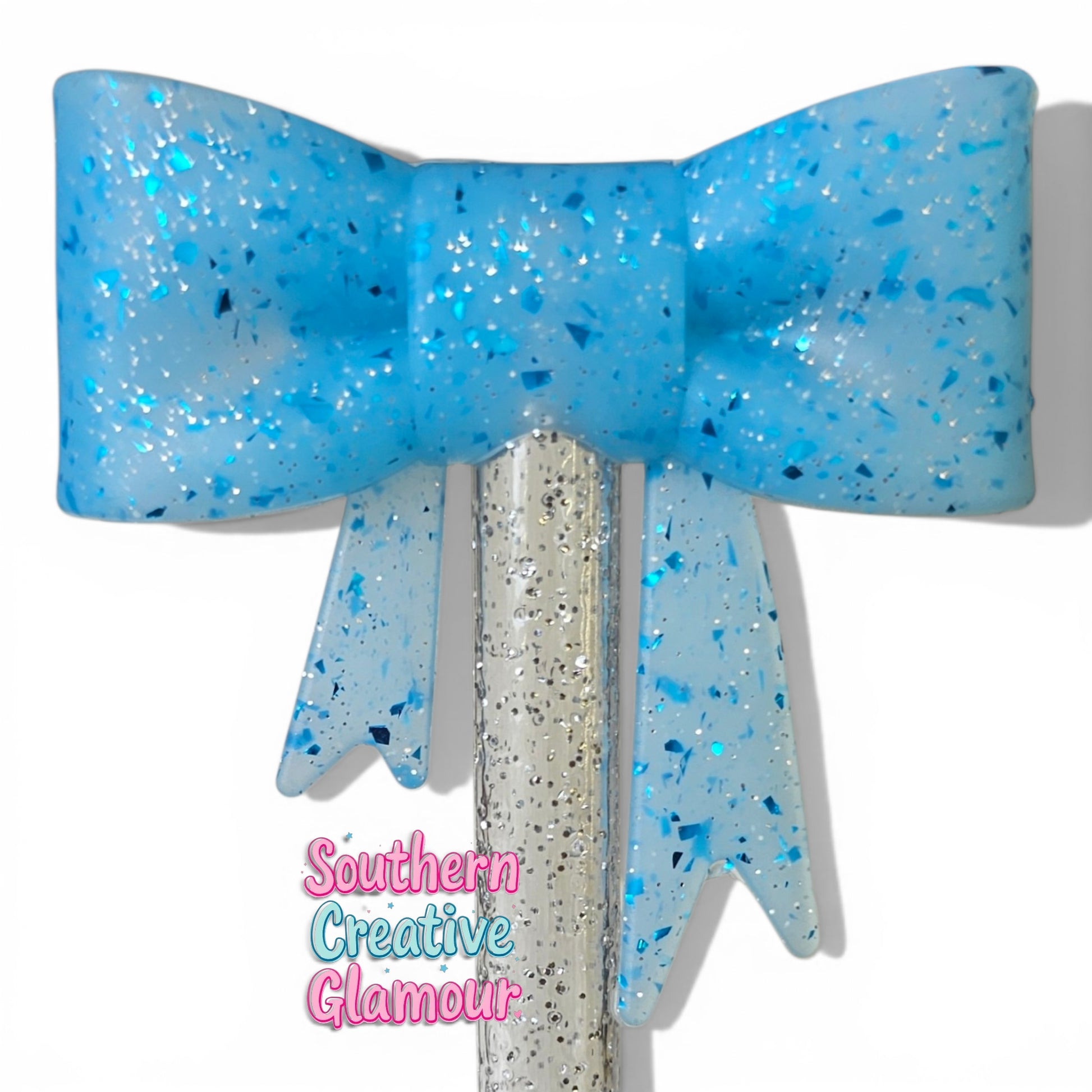 Ice Blue Confetti Bow Straw Topper | Fits 10mm Straws