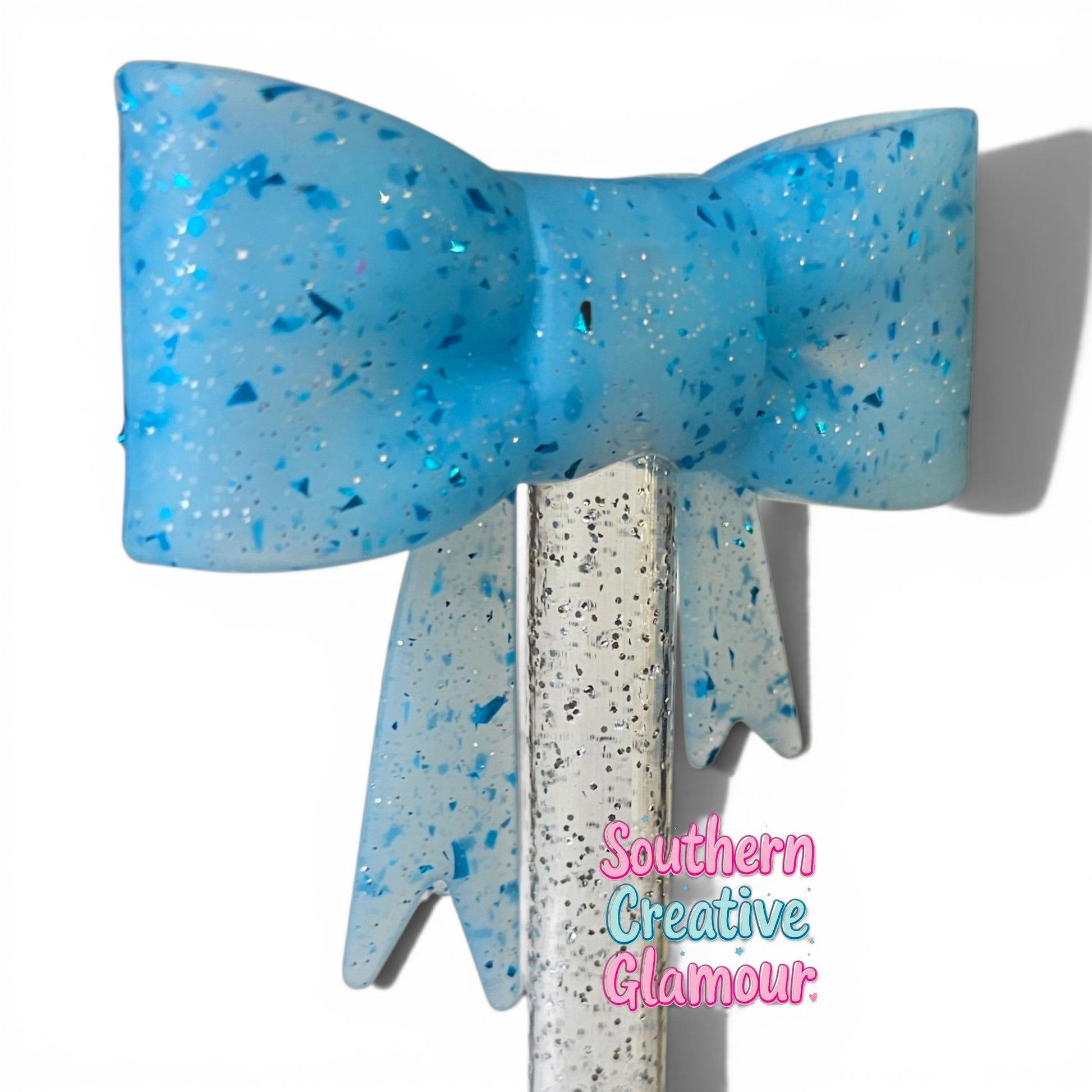 Ice Blue Confetti Bow Straw Topper | Fits 10mm Straws