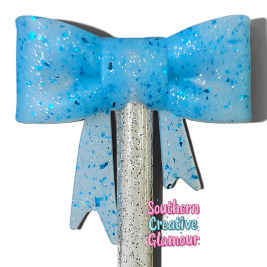 Ice Blue Confetti Bow Straw Topper | Fits 10mm Straws