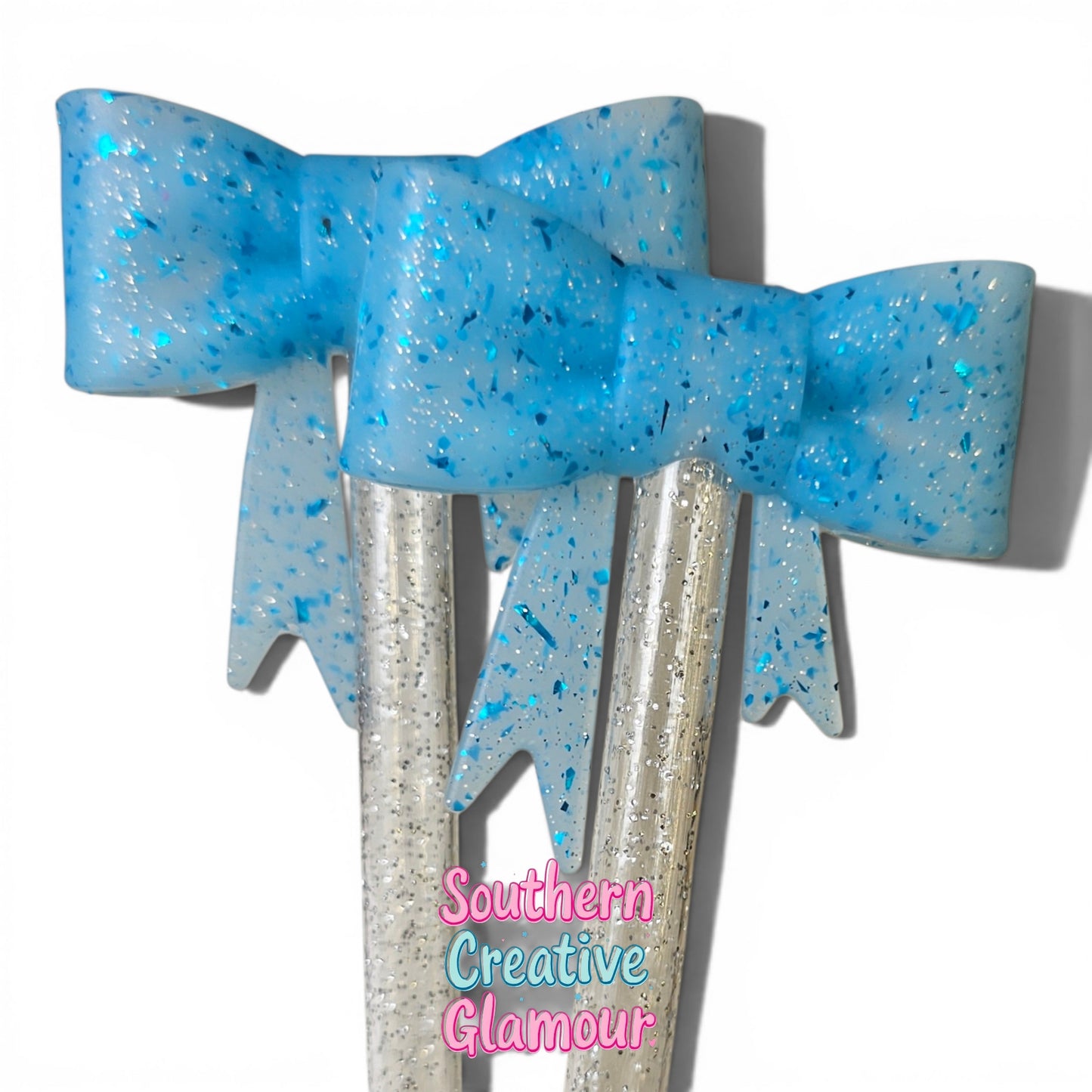 Ice Blue Confetti Bow Straw Topper | Fits 10mm Straws