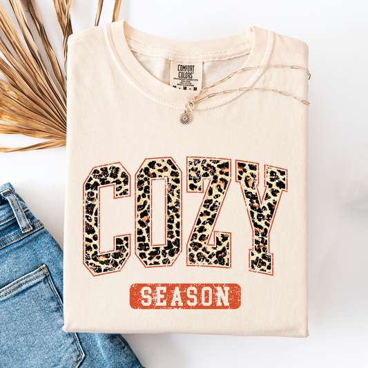 Ivory cream, black, orange Cozy Season, Leopard Print, Halloween, Autumn, Fall, Comfort Colors T-Shirt