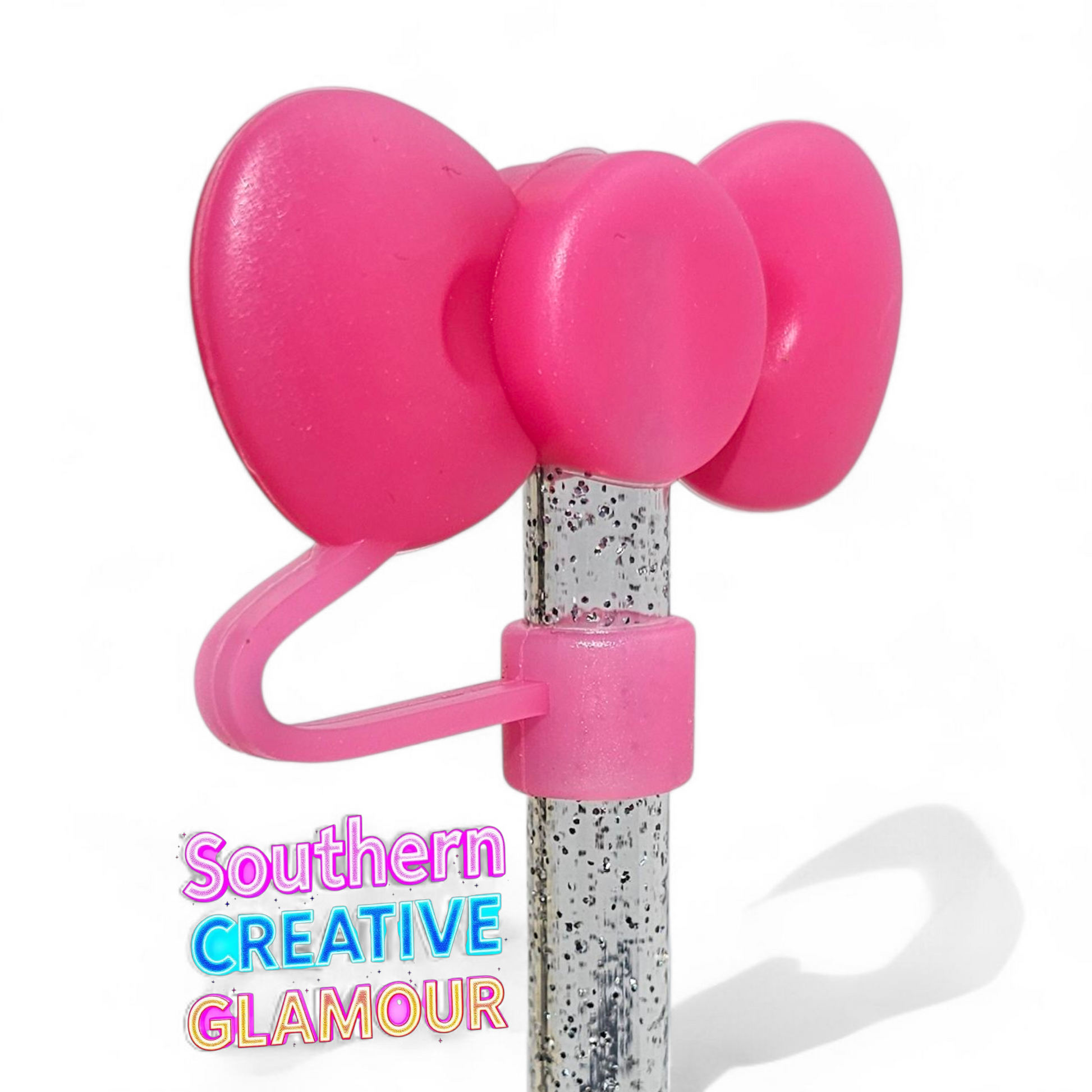 Jelly Pink 3D Bow Silicone Straw Topper by Southern Creative Glamour 