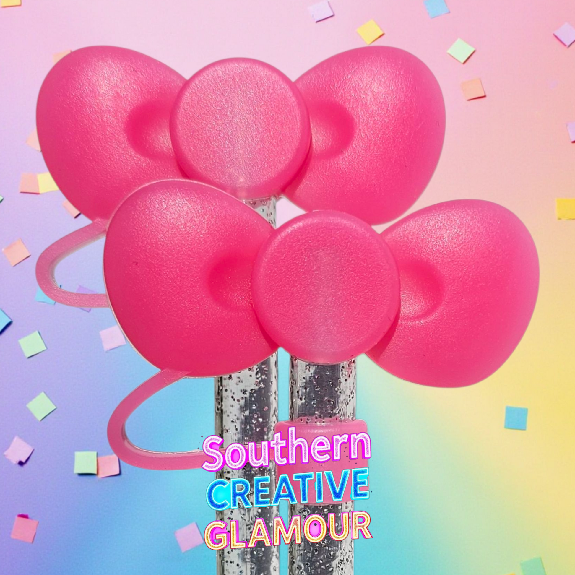 Jelly Pink 3D Bow Silicone Straw Topper by Southern Creative Glamour 