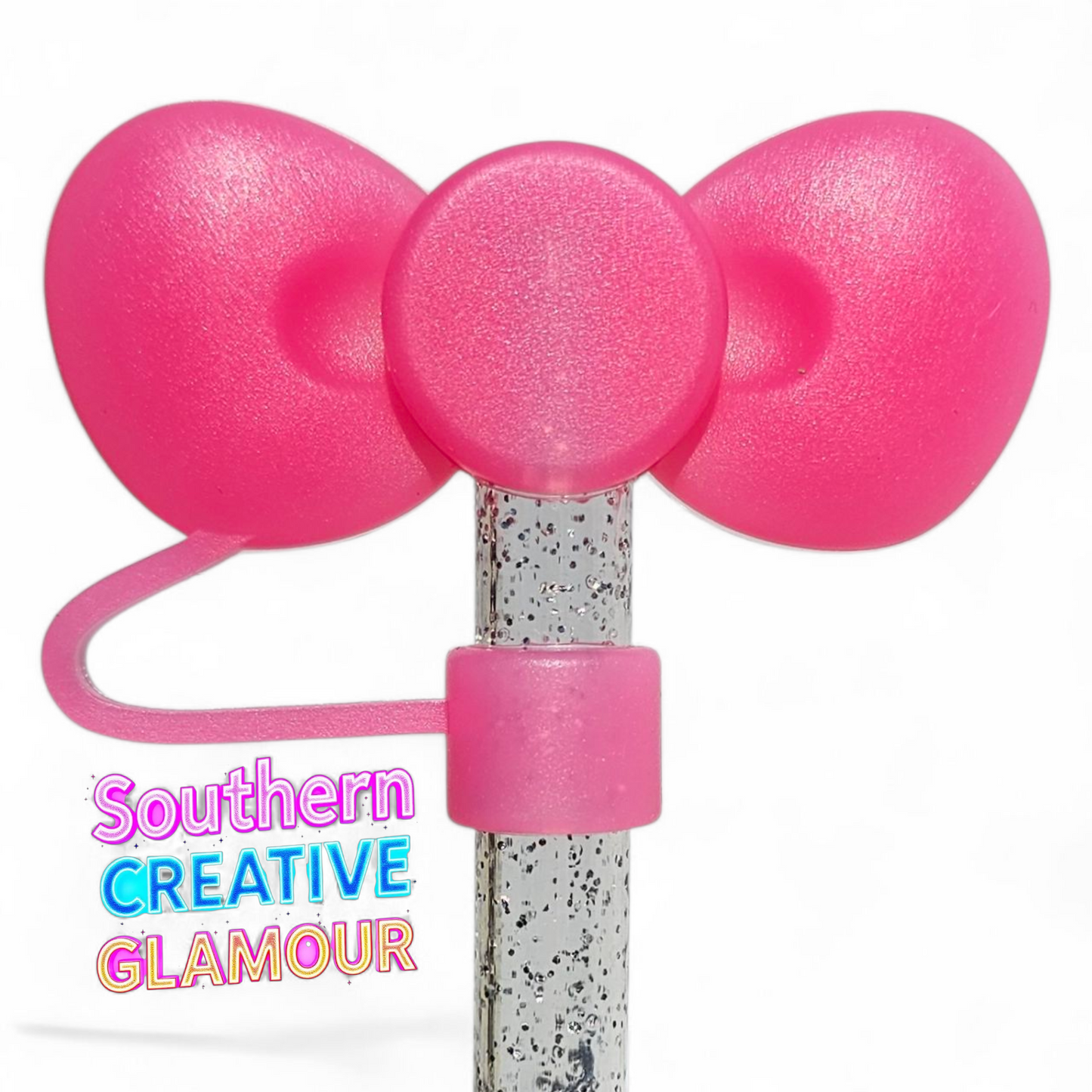 Jelly Pink 3D Bow Silicone Straw Topper by Southern Creative Glamour 