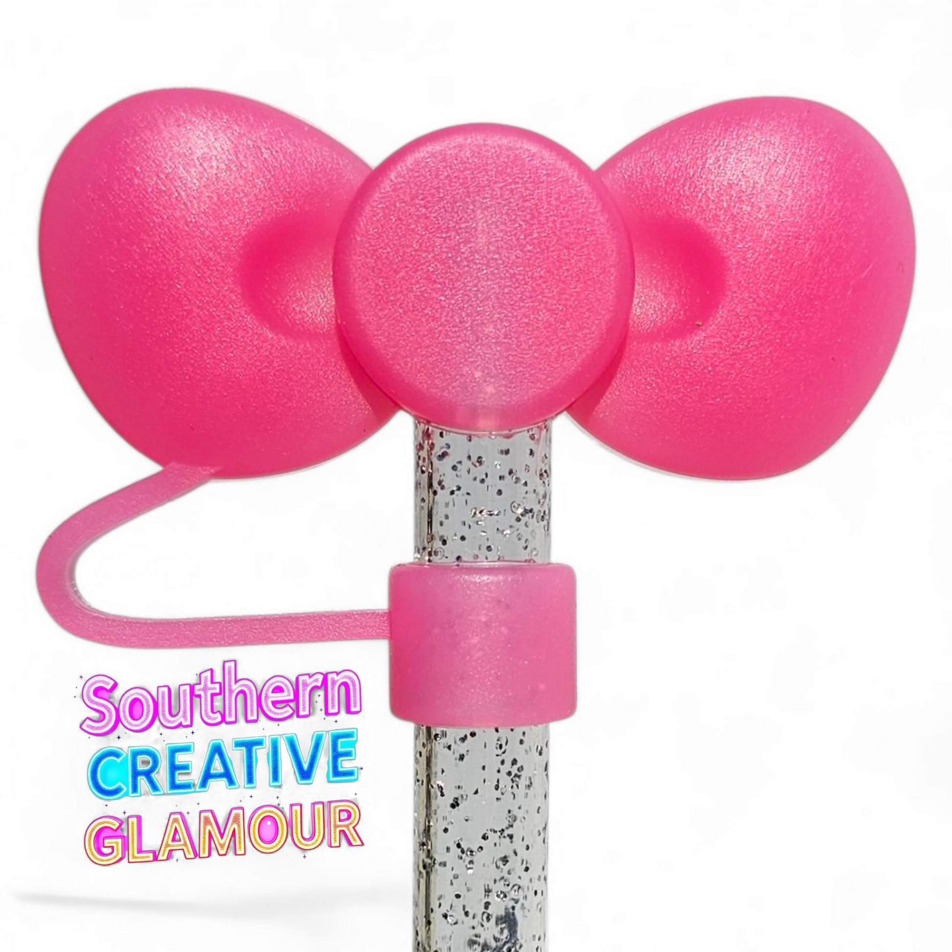 Jelly Pink 3D Bow Silicone Straw Topper by Southern Creative Glamour 