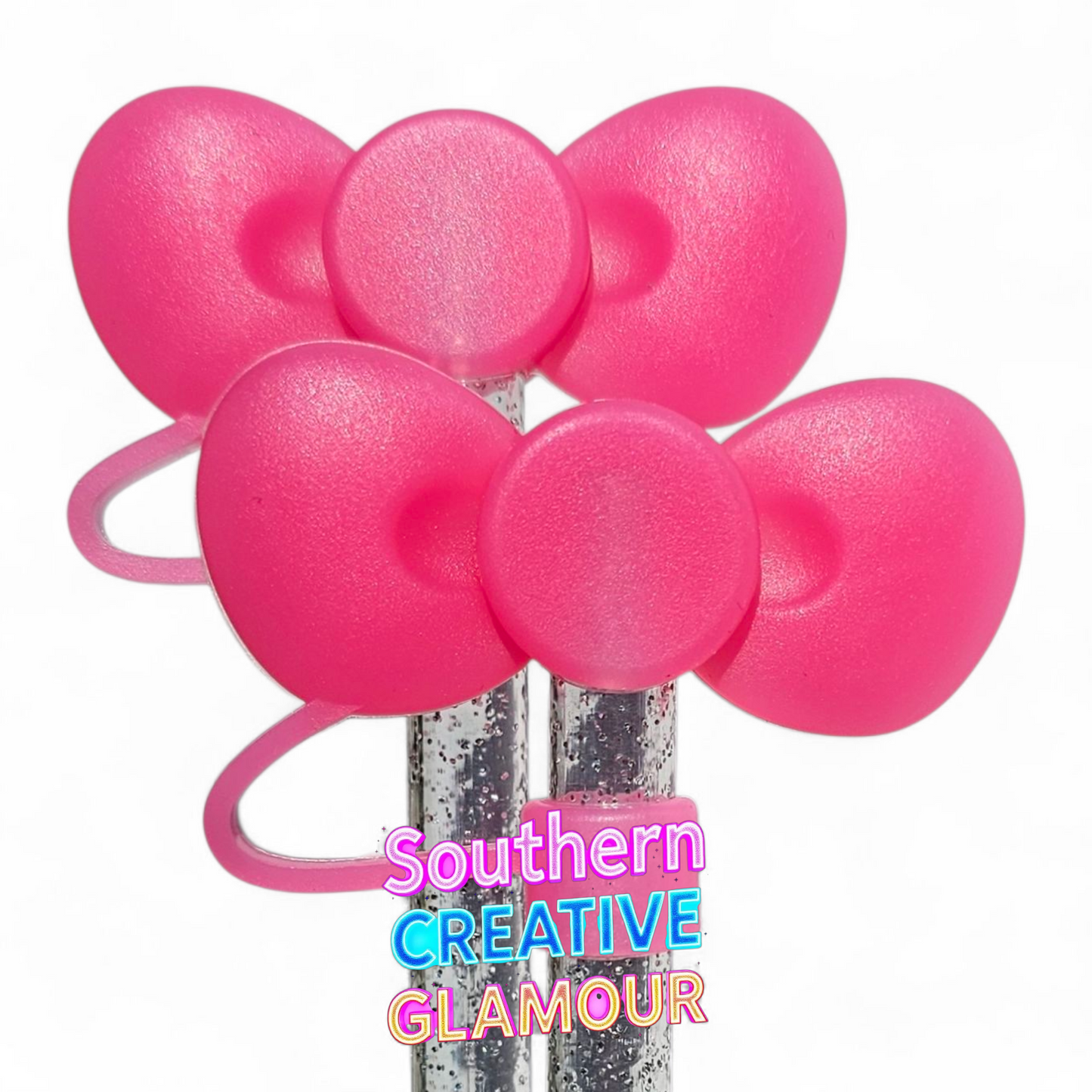 Jelly Pink 3D Bow Silicone Straw Topper by Southern Creative Glamour 