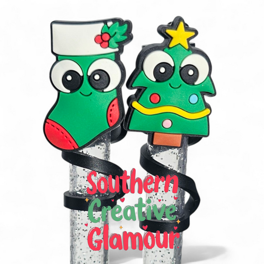 Kawaii Christmas 10mm Silicone Straw Toppers | Festive Straw Covers by Creative Glamour 