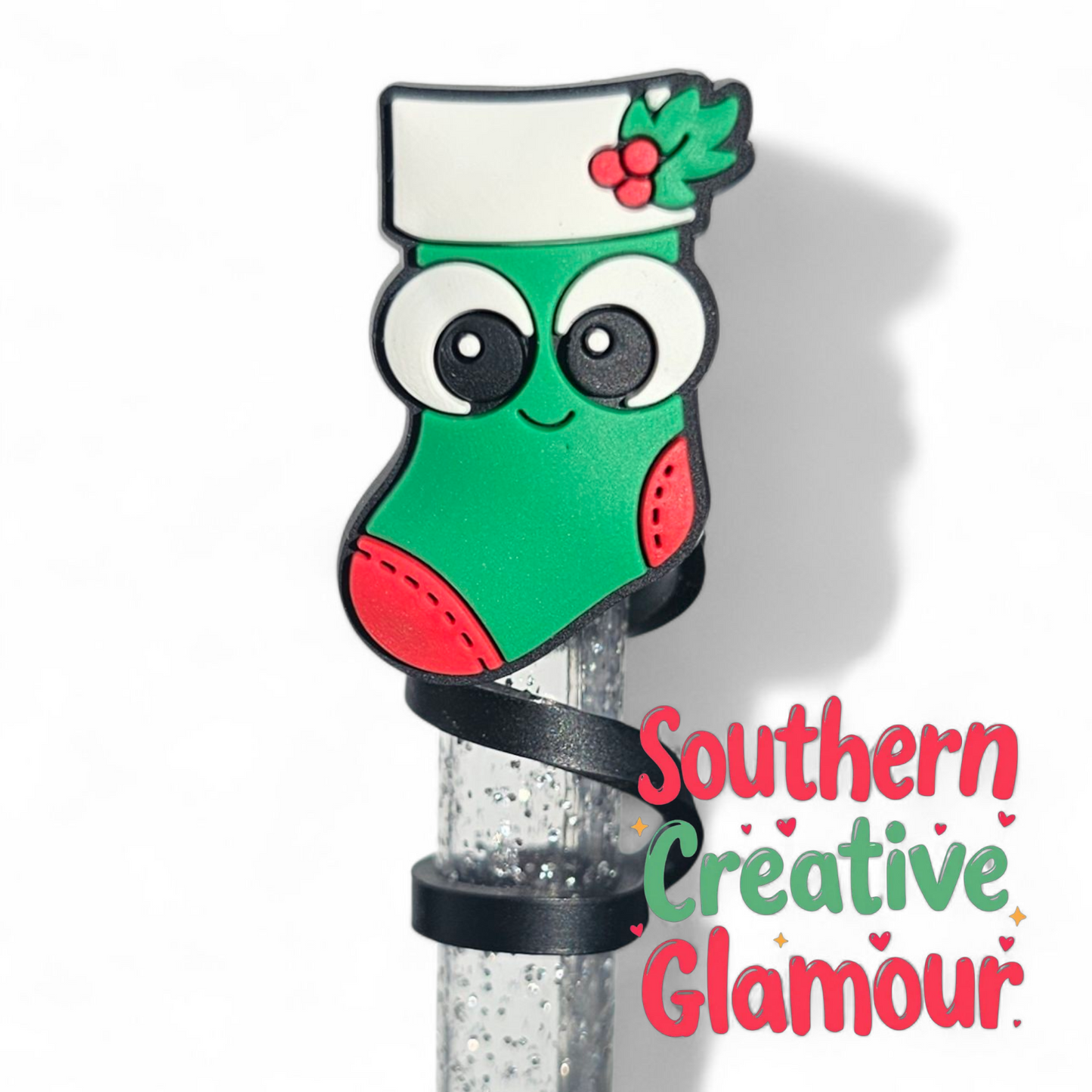 Kawaii Christmas Stocking 10mm Silicone Straw Toppers | Festive Straw Covers by Creative Glamour 